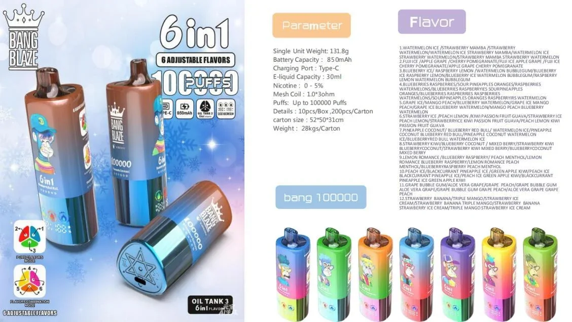 Bang Blaze 100K 6-in-1 100000 Puffs Disposable Vape gallery image 3