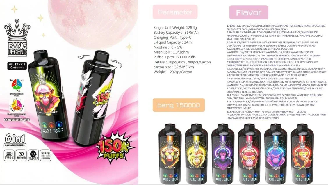Bang Legend 150K 6-in-1 150000 Puffs Disposable Vape gallery image 3