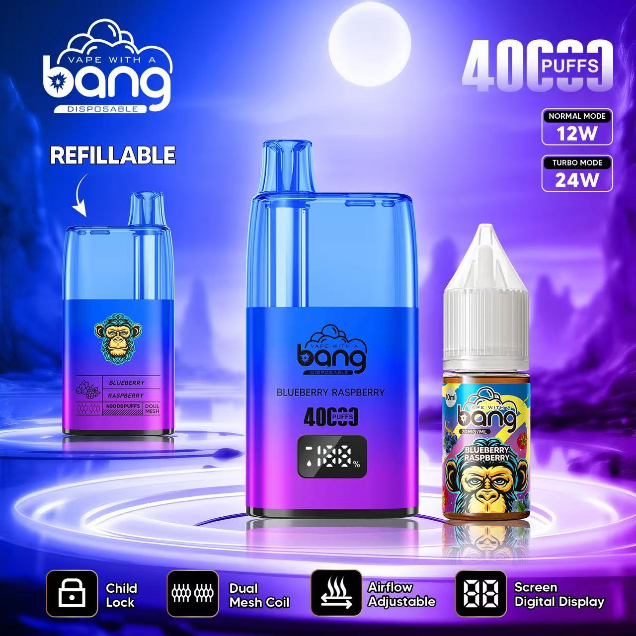 Bang 40000 Puffs Oil Vape - 650mAh Battery, 10mL Refillable, Adjustable Airflow & Child Lock gallery image 2