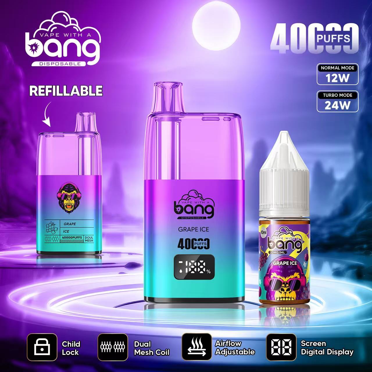 Bang 40000 Puffs Oil Vape - 650mAh Battery, 10mL Refillable, Adjustable Airflow & Child Lock gallery image 4