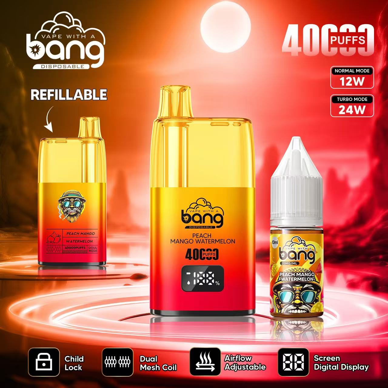 Bang 40000 Puffs Oil Vape - 650mAh Battery, 10mL Refillable, Adjustable Airflow & Child Lock gallery image 6