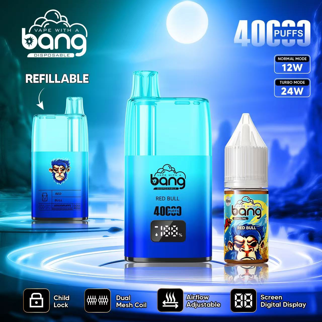 Bang 40000 Puffs Oil Vape - 650mAh Battery, 10mL Refillable, Adjustable Airflow & Child Lock gallery image 7