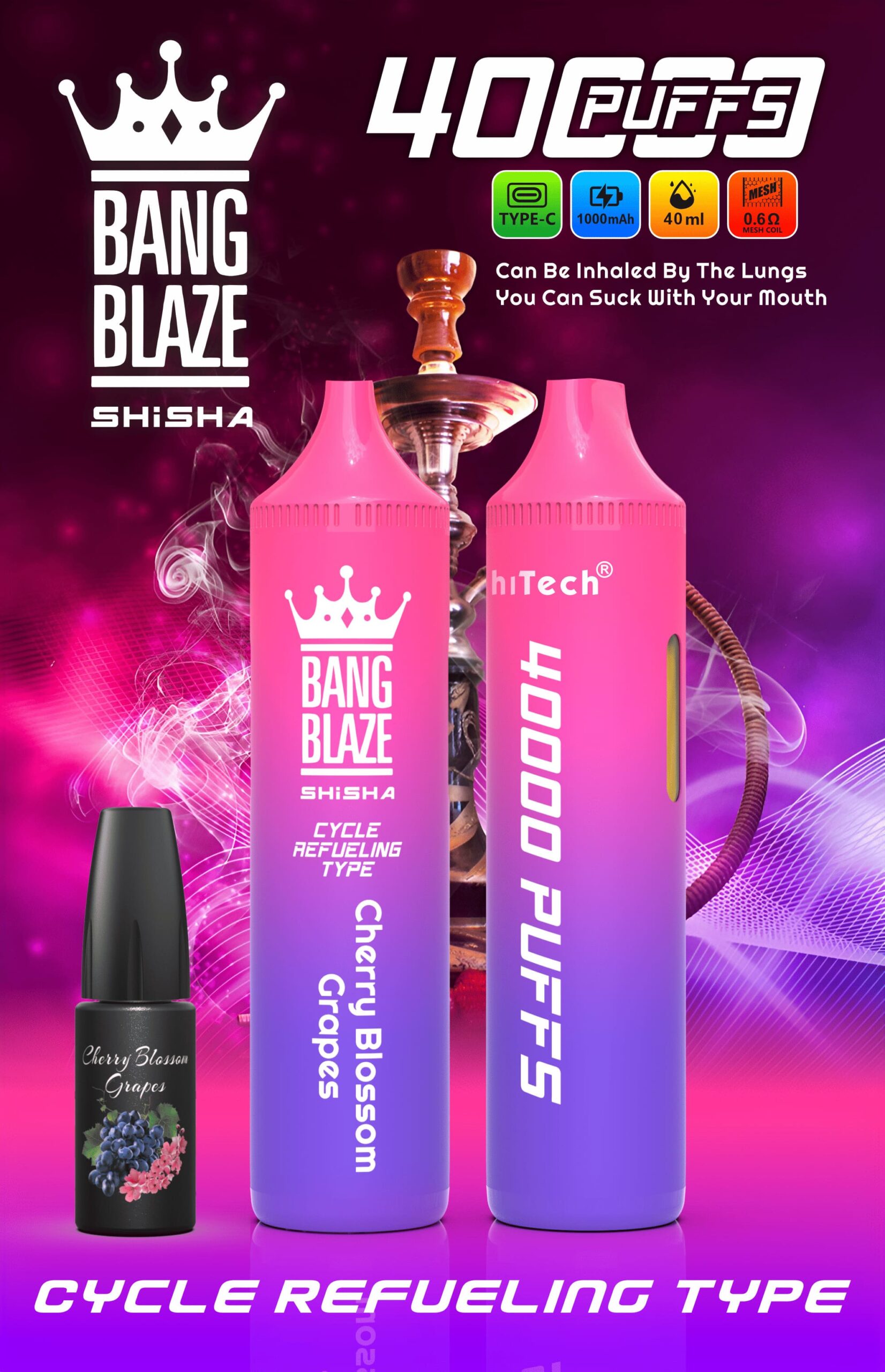 Bang Blaze 40000 Puffs Vape | 40ML Oil Capacity, 1000mAh Battery, Dual Coil, Type-C Rechargeable, 12 Flavors gallery image 1