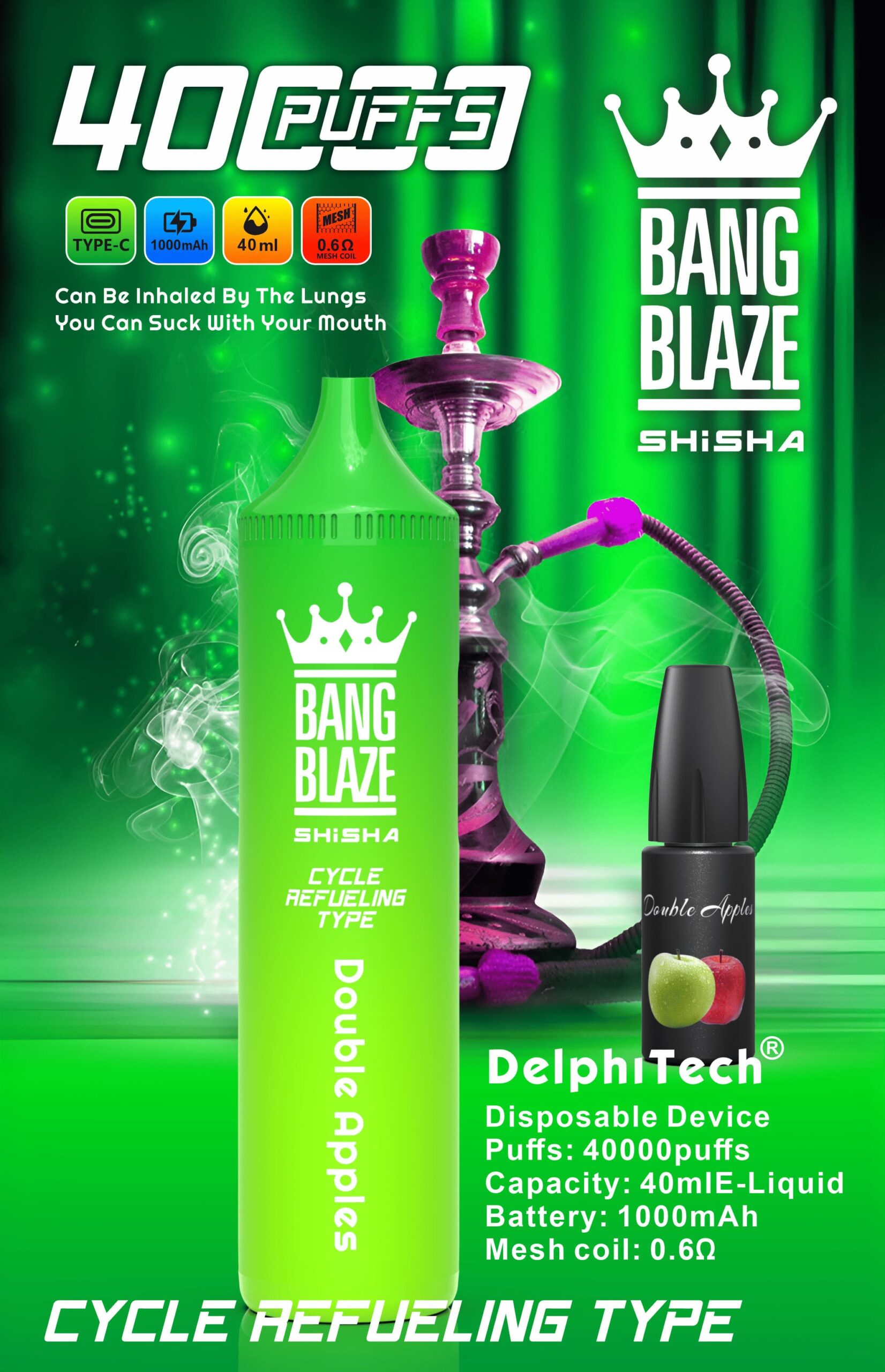 Bang Blaze 40000 Puffs Vape | 40ML Oil Capacity, 1000mAh Battery, Dual Coil, Type-C Rechargeable, 12 Flavors gallery image 2