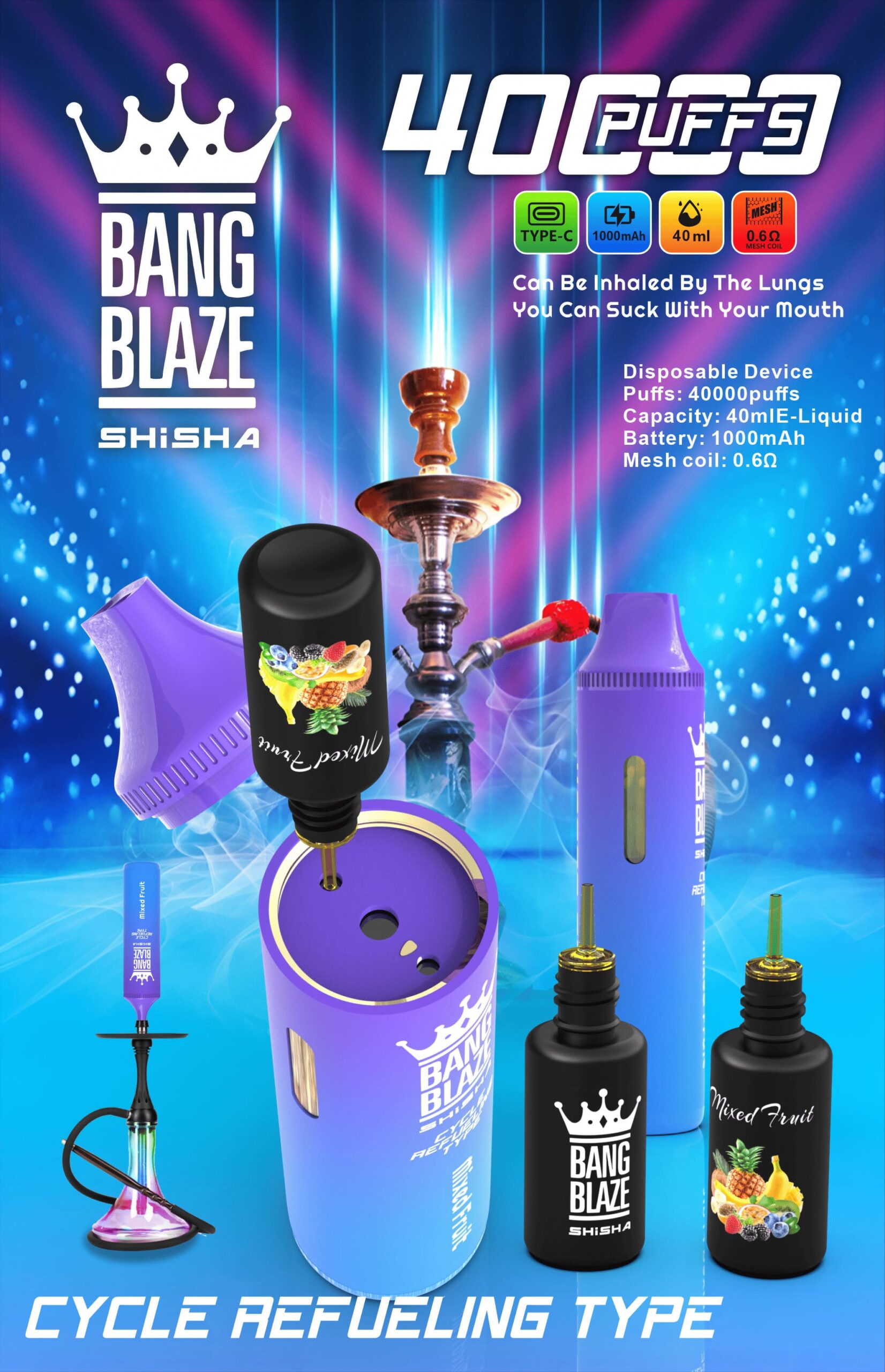Bang Blaze 40000 Puffs Vape | 40ML Oil Capacity, 1000mAh Battery, Dual Coil, Type-C Rechargeable, 12 Flavors gallery image 5