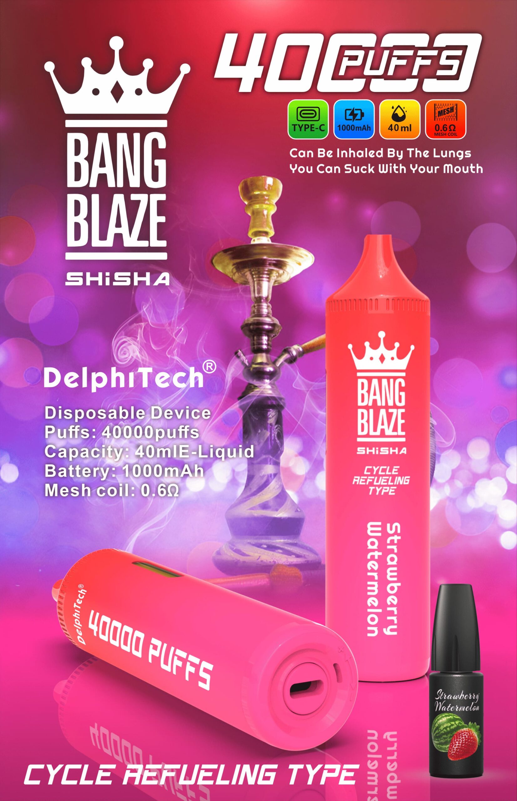 Bang Blaze 40000 Puffs Vape | 40ML Oil Capacity, 1000mAh Battery, Dual Coil, Type-C Rechargeable, 12 Flavors gallery image 7