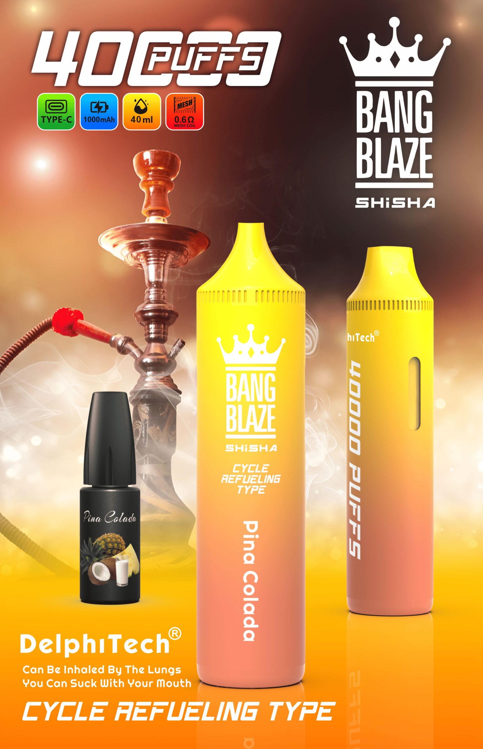 Bang Blaze 40000 Puffs Vape | 40ML Oil Capacity, 1000mAh Battery, Dual Coil, Type-C Rechargeable, 12 Flavors gallery image 8