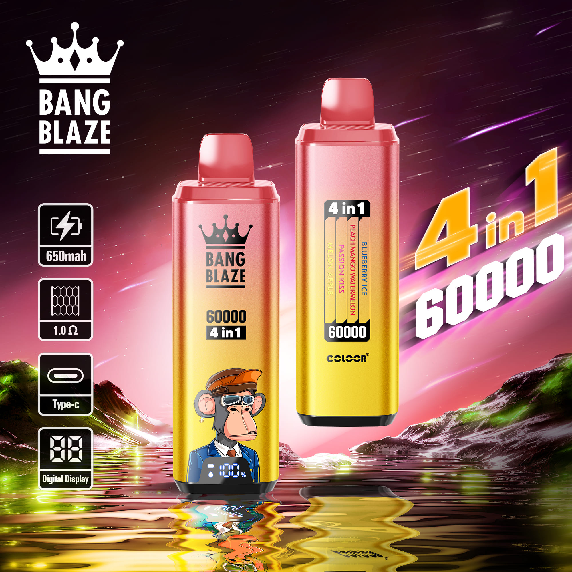 Bang Blaze 60000 Puffs 4in1 Vape | 56ML E-liquid, 650mAh Battery, Type-C Rechargeable, 12 Flavor Options gallery image 5