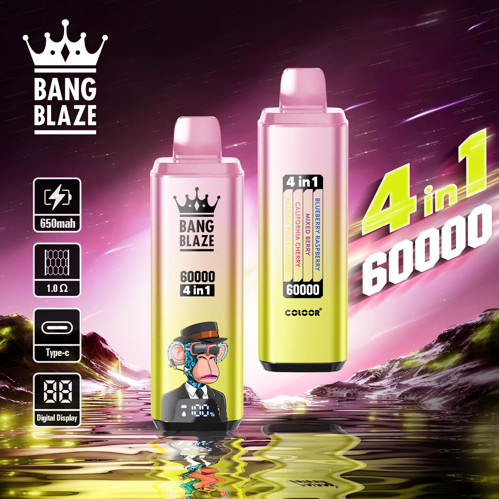 Bang Blaze 60000 Puffs 4in1 Vape | 56ML E-liquid, 650mAh Battery, Type-C Rechargeable, 12 Flavor Options gallery image 6