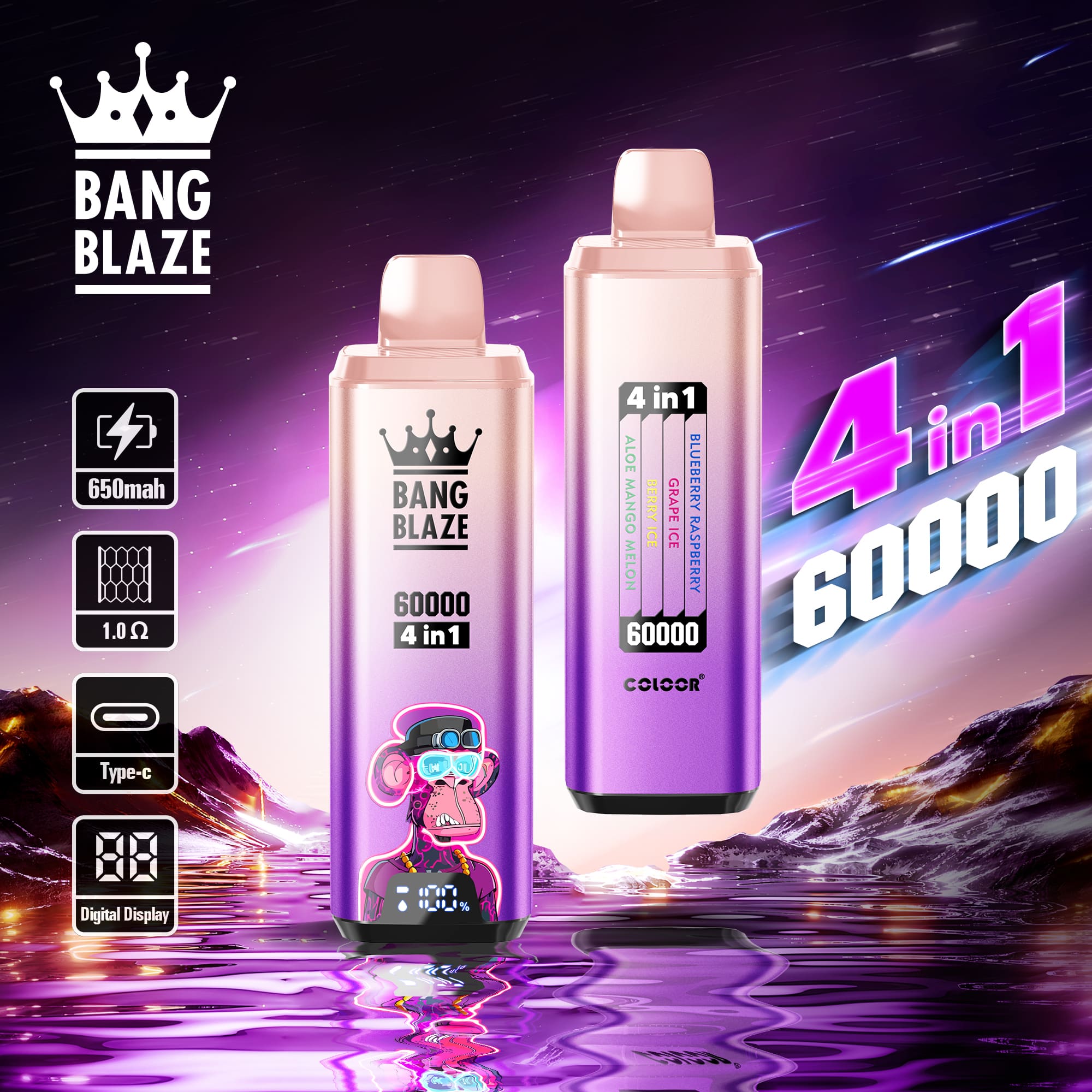Bang Blaze 60000 Puffs 4in1 Vape | 56ML E-liquid, 650mAh Battery, Type-C Rechargeable, 12 Flavor Options gallery image 7