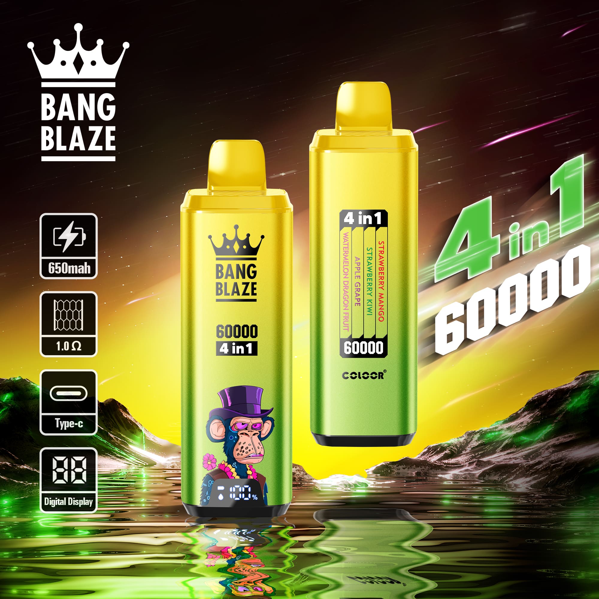 Bang Blaze 60000 Puffs 4in1 Vape | 56ML E-liquid, 650mAh Battery, Type-C Rechargeable, 12 Flavor Options gallery image 8