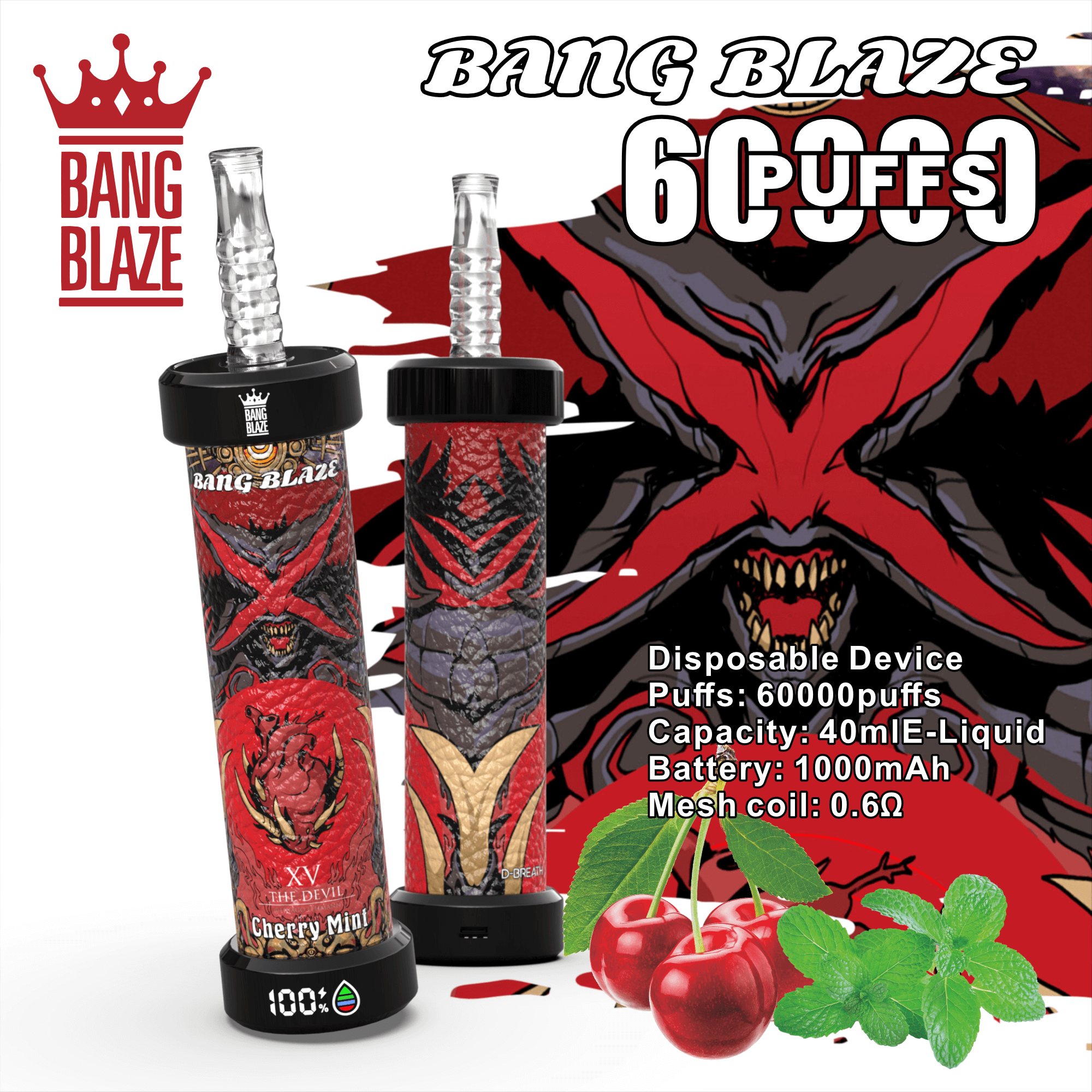 Bang Blaze 60000 Puffs Vape | 1000mAh Battery, 40ML E-liquid, Dual Coil, 10 Premium Flavors gallery image 4