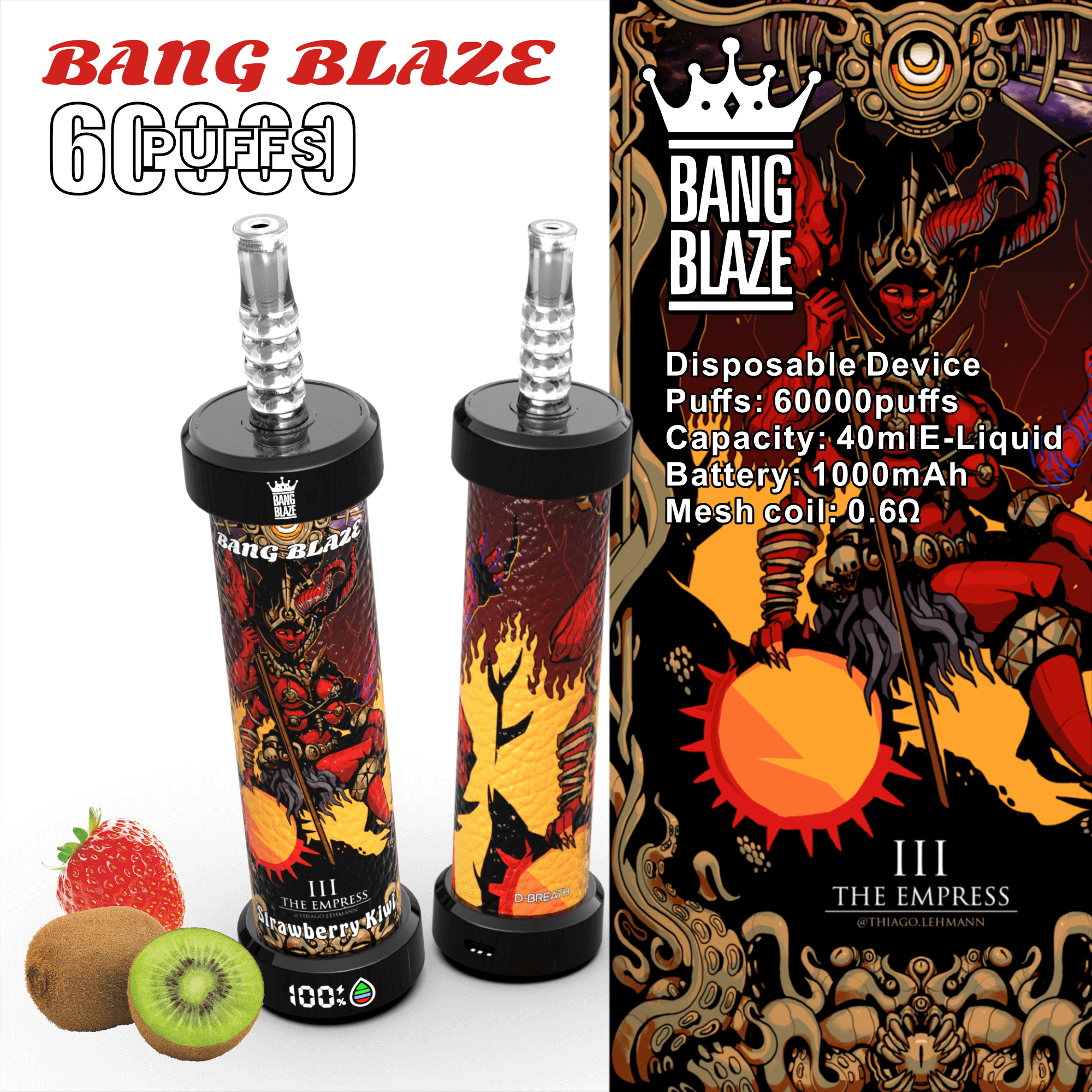 Bang Blaze 60000 Puffs Vape | 1000mAh Battery, 40ML E-liquid, Dual Coil, 10 Premium Flavors gallery image 5