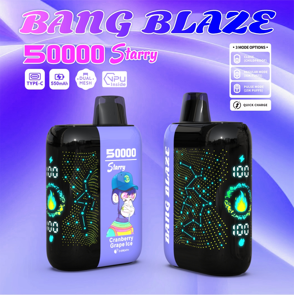 Bang Blaze Starry 50000 Puffs Vape 550mAh, Type-C Recharge 12 Flavors 1.0Ω Mesh Coil OEM/ODM Supported gallery image 3