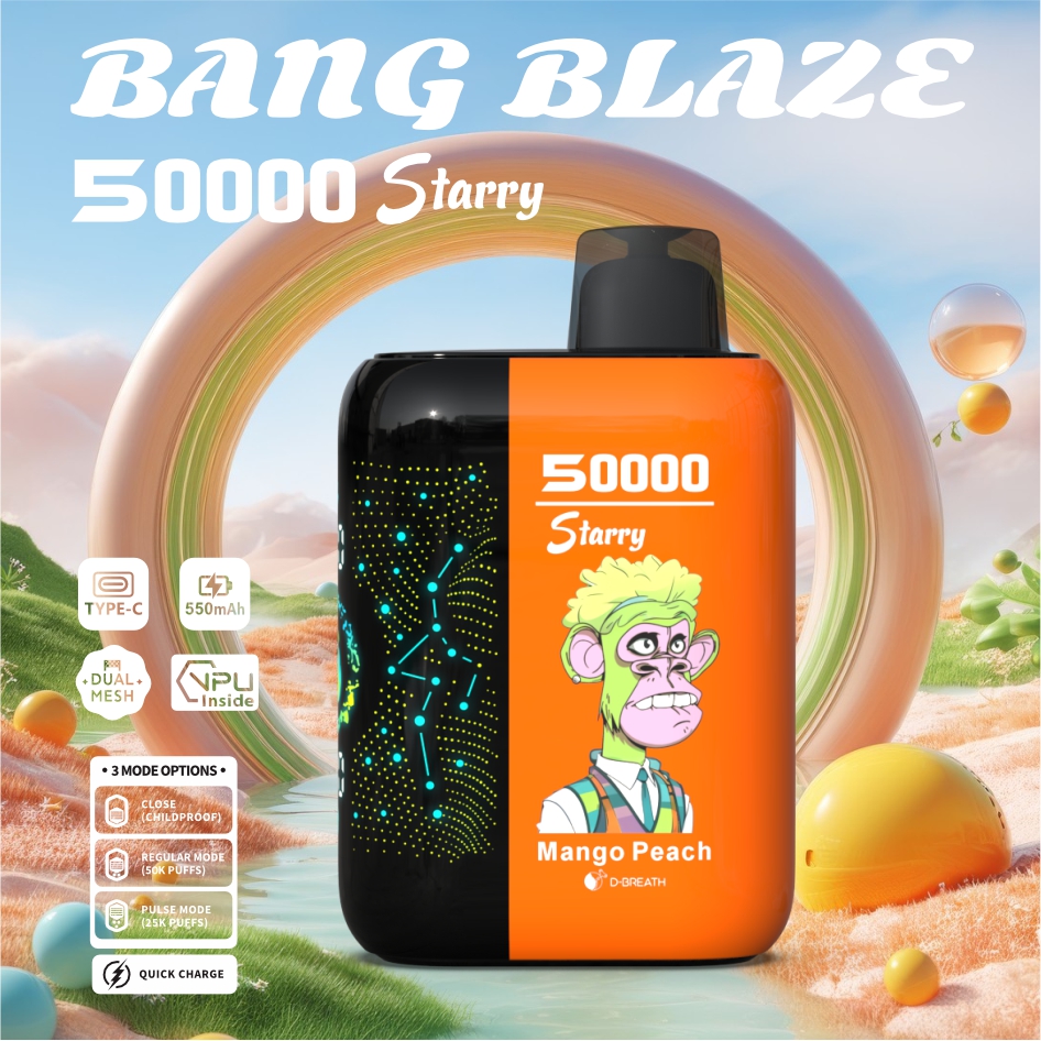 Bang Blaze Starry 50000 Puffs Vape 550mAh, Type-C Recharge 12 Flavors 1.0Ω Mesh Coil OEM/ODM Supported gallery image 5