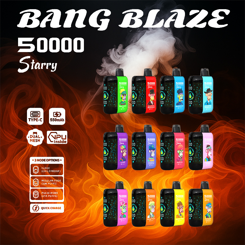 Bang Blaze Starry 50000 Puffs Vape 550mAh, Type-C Recharge 12 Flavors 1.0Ω Mesh Coil OEM/ODM Supported