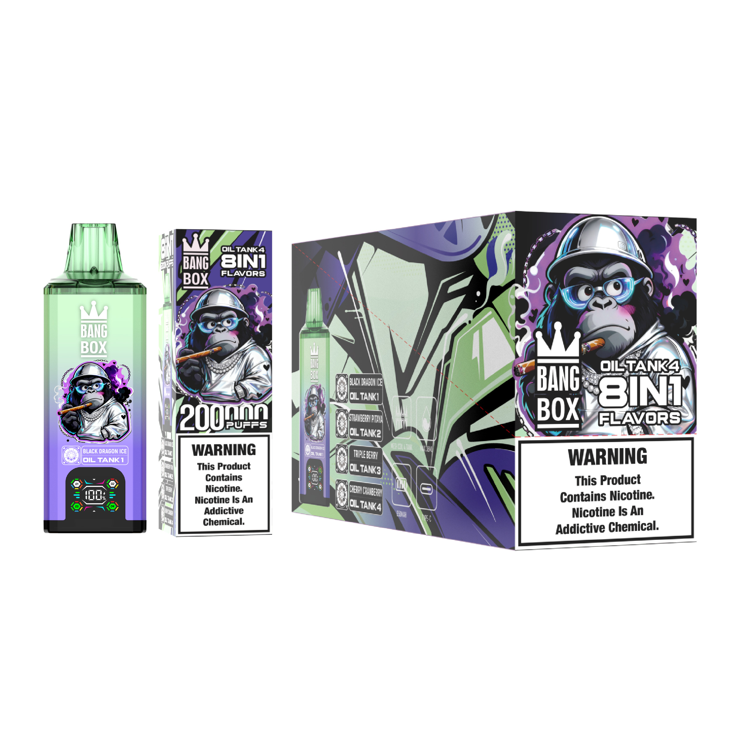 Bang Box 200000 Puffs 8-in-1 Vape – 200K Ultra Capacity | 8 Flavor Switching | 850mAh Rechargeable | Mesh Coil | Type-C | 0% 2% 3% 5% Nicotine gallery image 3