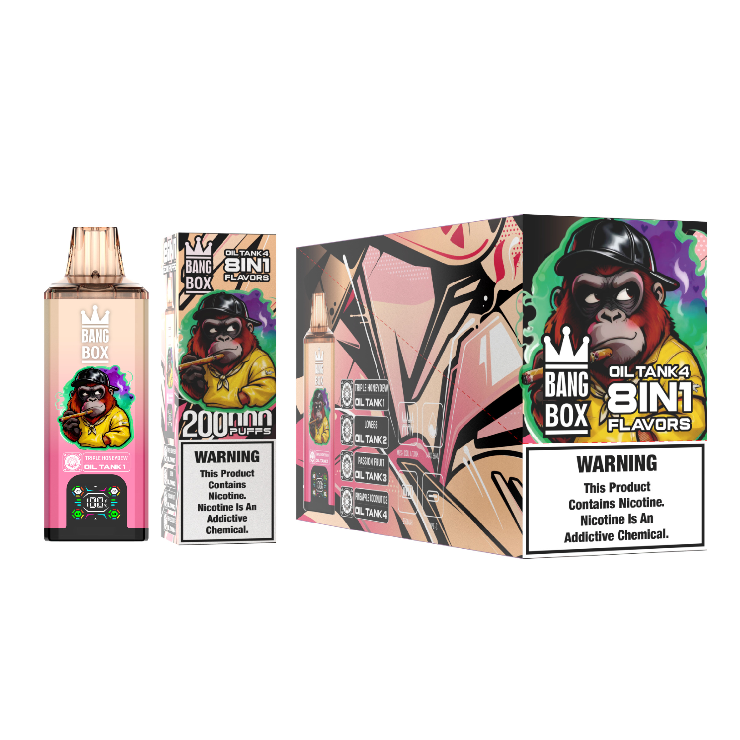 Bang Box 200000 Puffs 8-in-1 Vape – 200K Ultra Capacity | 8 Flavor Switching | 850mAh Rechargeable | Mesh Coil | Type-C | 0% 2% 3% 5% Nicotine gallery image 8