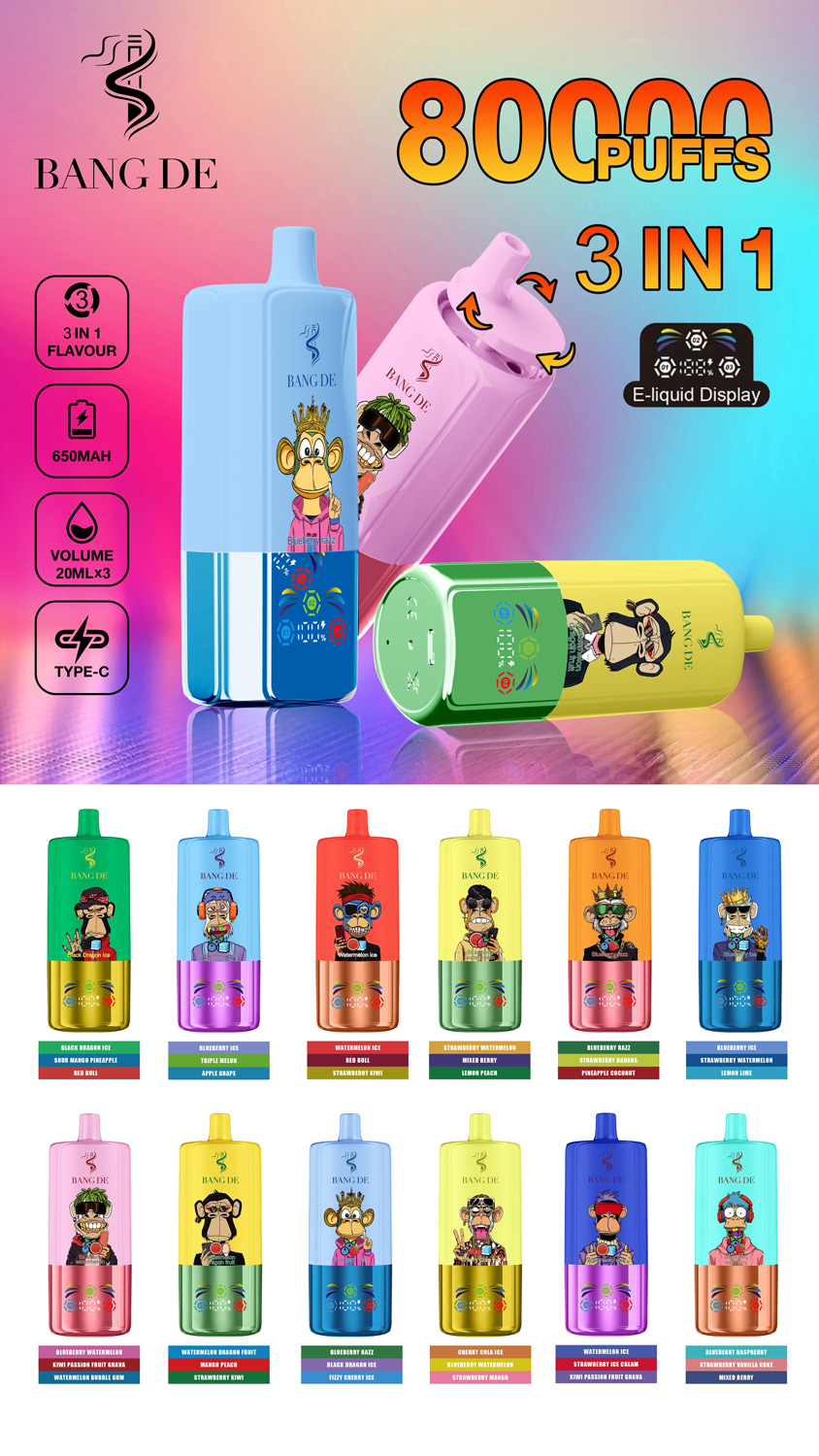 Bang De Triple 80000 Puffs Vape | 60ML (20ML × 3) E-liquid | 3-in-1 Flavor | 650mAh Type-C Recharge | 0–5% Nicotine gallery image 1