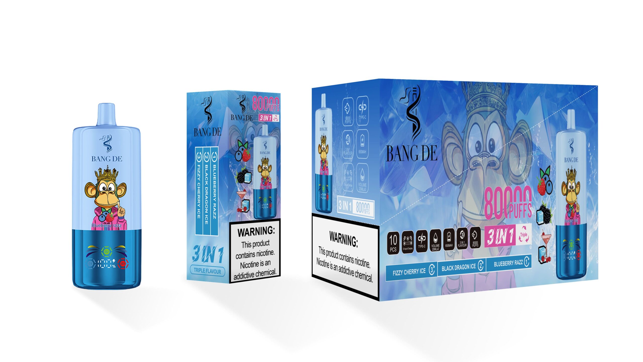 Bang De Triple 80000 Puffs Vape | 60ML (20ML × 3) E-liquid | 3-in-1 Flavor | 650mAh Type-C Recharge | 0–5% Nicotine gallery image 6