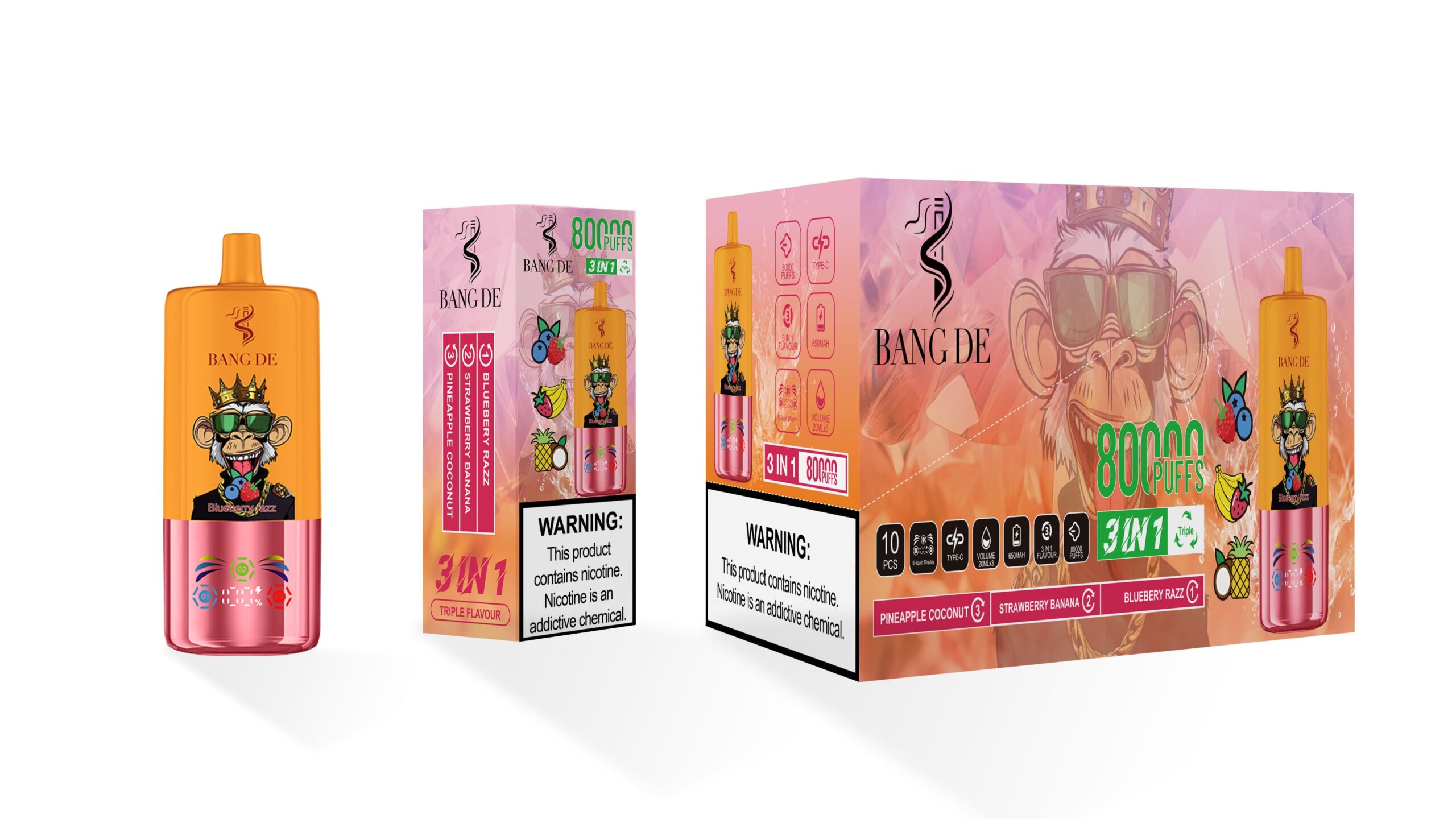 Bang De Triple 80000 Puffs Vape | 60ML (20ML × 3) E-liquid | 3-in-1 Flavor | 650mAh Type-C Recharge | 0–5% Nicotine gallery image 7