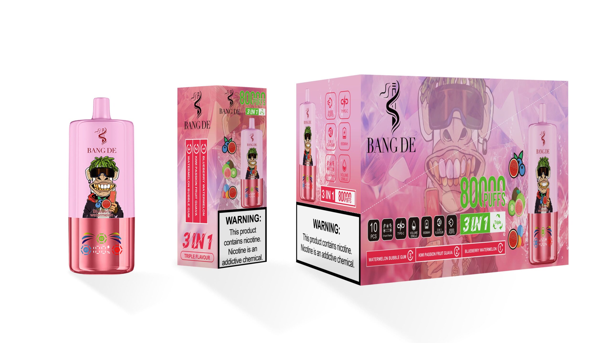 Bang De Triple 80000 Puffs Vape | 60ML (20ML × 3) E-liquid | 3-in-1 Flavor | 650mAh Type-C Recharge | 0–5% Nicotine gallery image 8