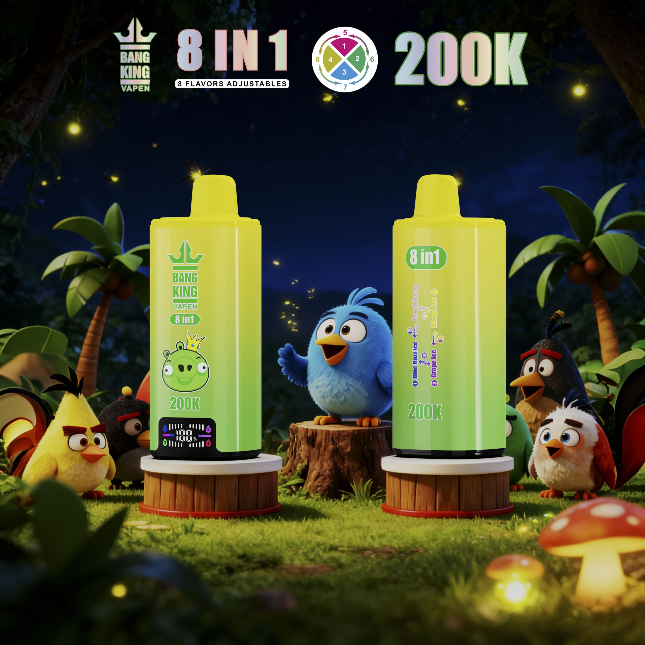 Bang King 200000 Puffs 8-in-1 Vape – 8 Flavor Adjustable | 650mAh Rechargeable | Type-C | 0–5% Nicotine | 6PCS/Box gallery image 2