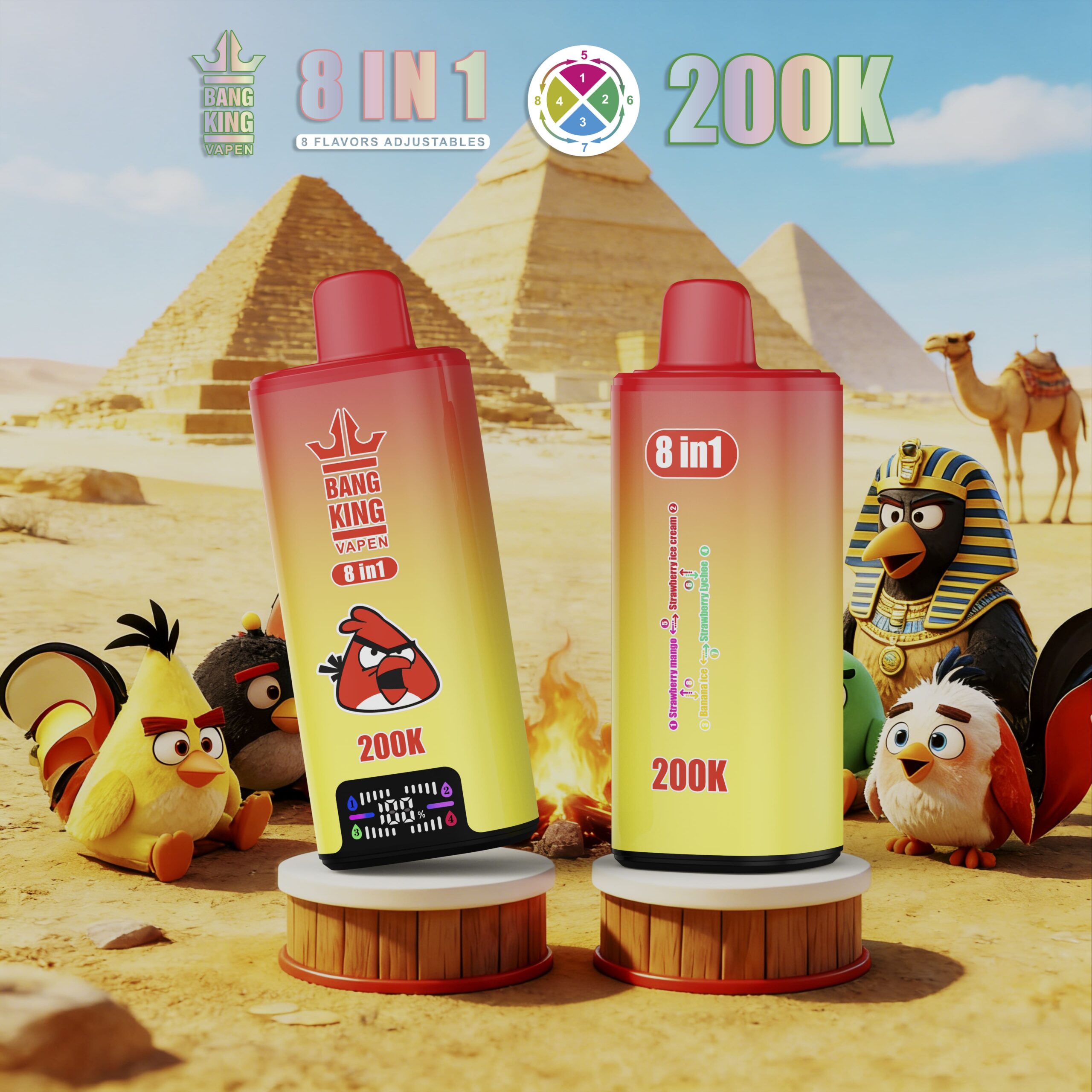 Bang King 200000 Puffs 8-in-1 Vape – 8 Flavor Adjustable | 650mAh Rechargeable | Type-C | 0–5% Nicotine | 6PCS/Box gallery image 4