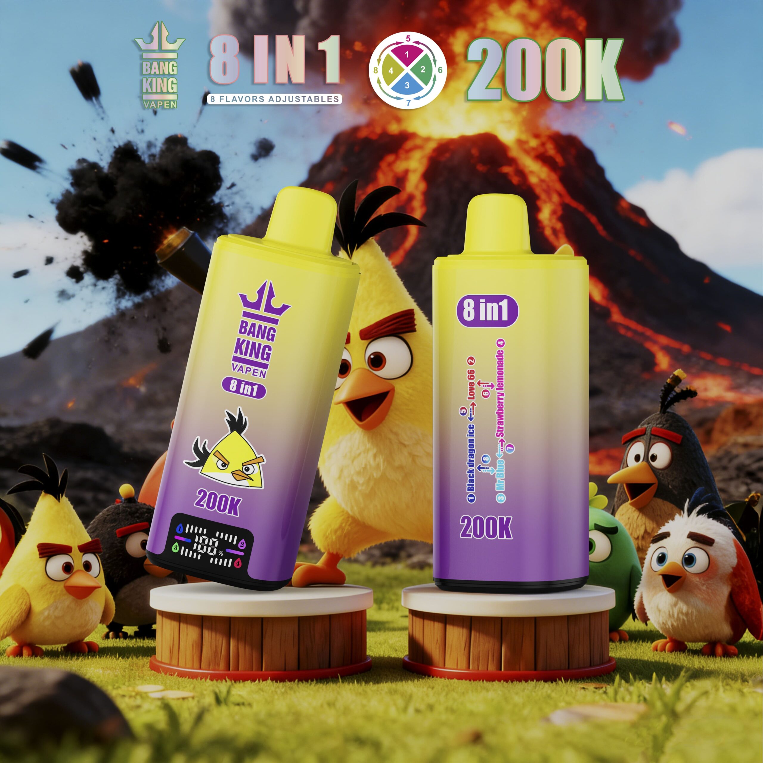 Bang King 200000 Puffs 8-in-1 Vape – 8 Flavor Adjustable | 650mAh Rechargeable | Type-C | 0–5% Nicotine | 6PCS/Box gallery image 5