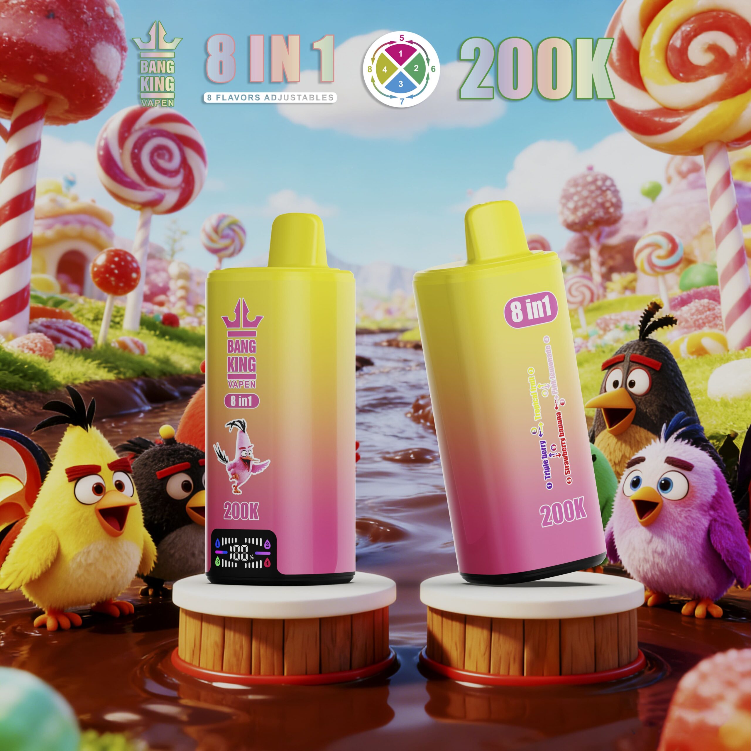 Bang King 200000 Puffs 8-in-1 Vape – 8 Flavor Adjustable | 650mAh Rechargeable | Type-C | 0–5% Nicotine | 6PCS/Box gallery image 8