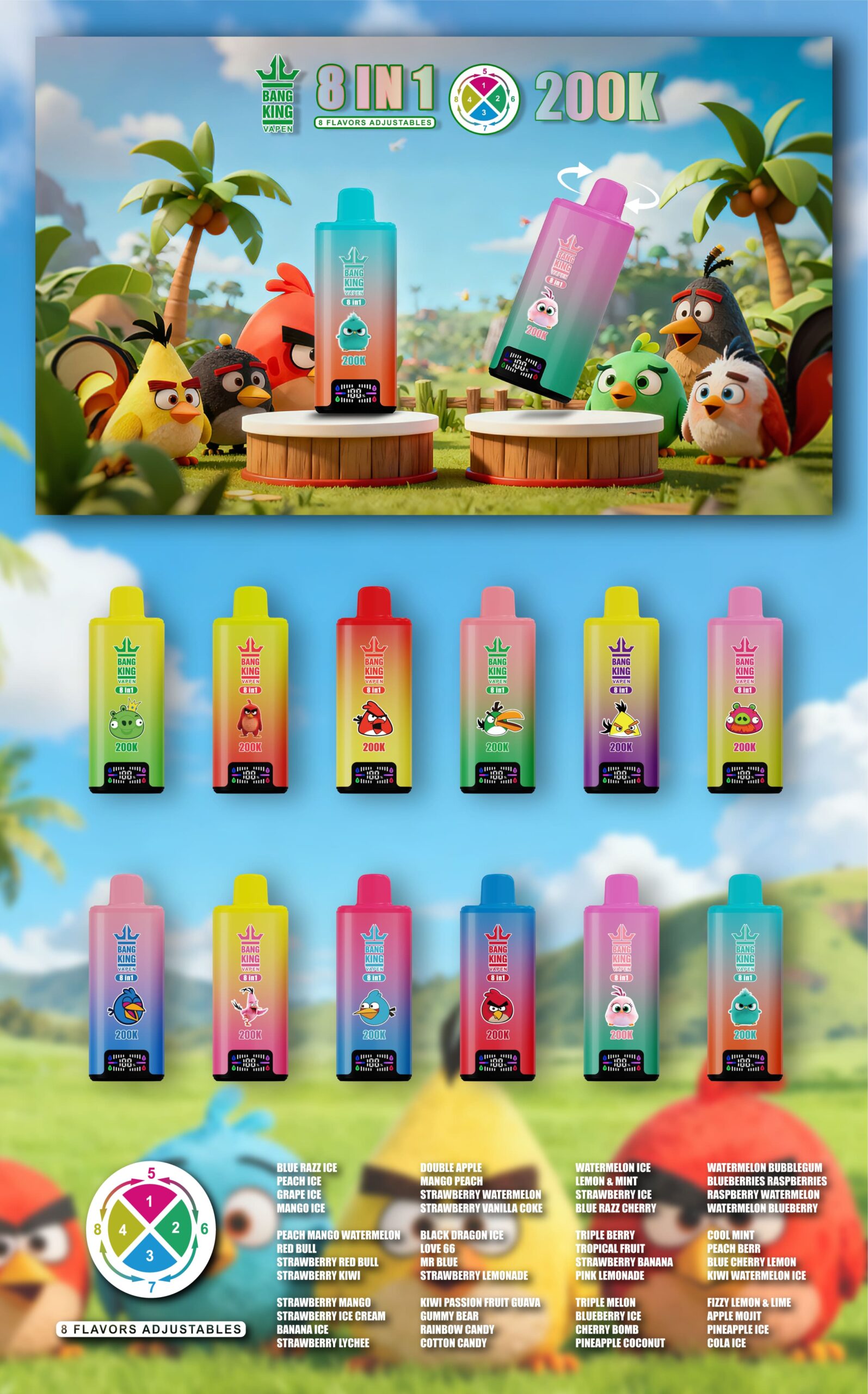 Bang King 200000 Puffs 8-in-1 Vape – 8 Flavor Adjustable | 650mAh(EU Warehouse) gallery image 2