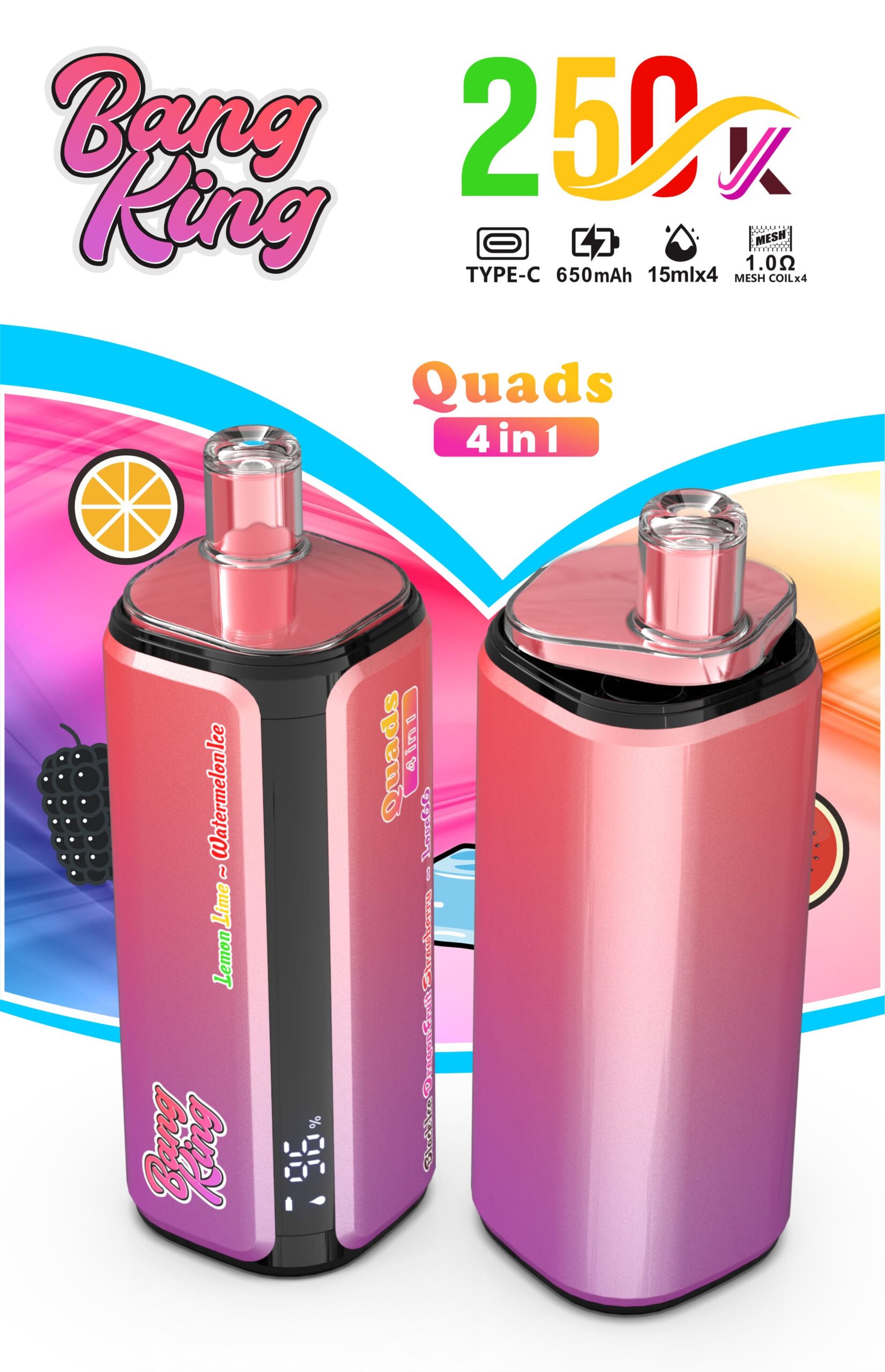 Bang King 250000 Puffs 4-in-1 Vape – Ultra High Capacity | Mesh Coil | Type-C Rechargeable | OEM/ODM Available gallery image 1