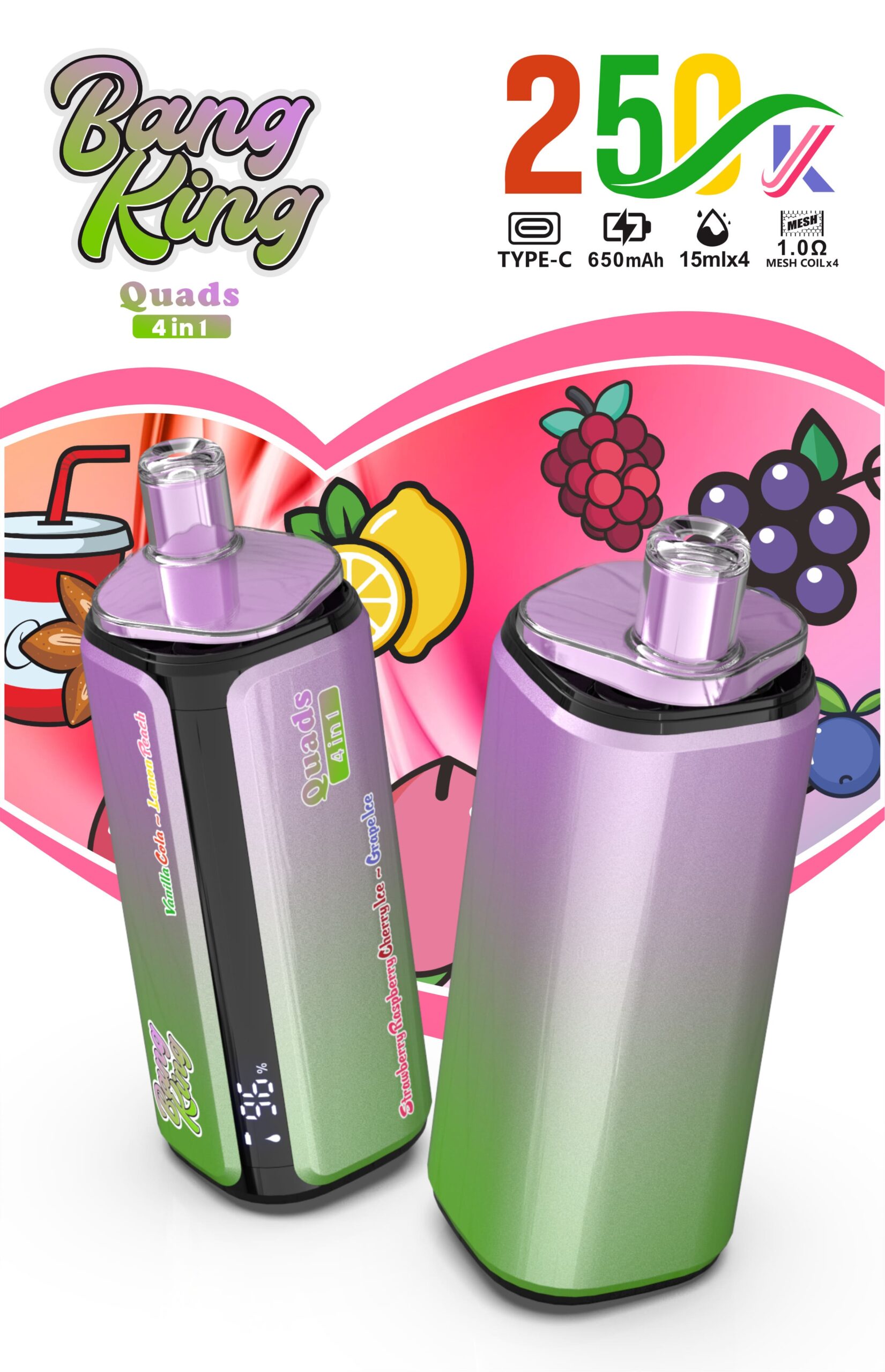 Bang King 250000 Puffs 4-in-1 Vape – Ultra High Capacity | Mesh Coil | Type-C Rechargeable | OEM/ODM Available gallery image 2