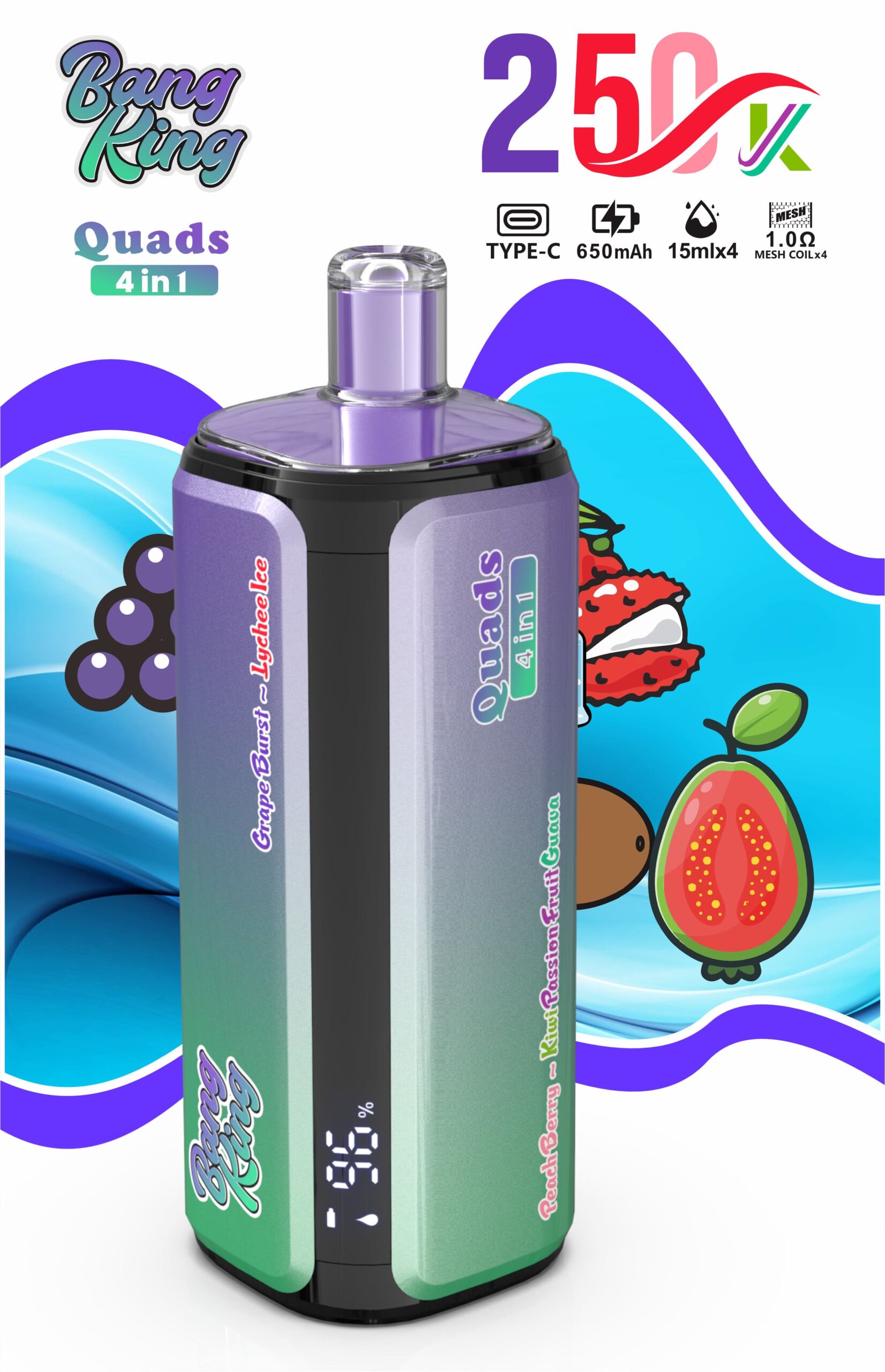 Bang King 250000 Puffs 4-in-1 Vape – Ultra High Capacity | Mesh Coil | Type-C Rechargeable | OEM/ODM Available gallery image 3