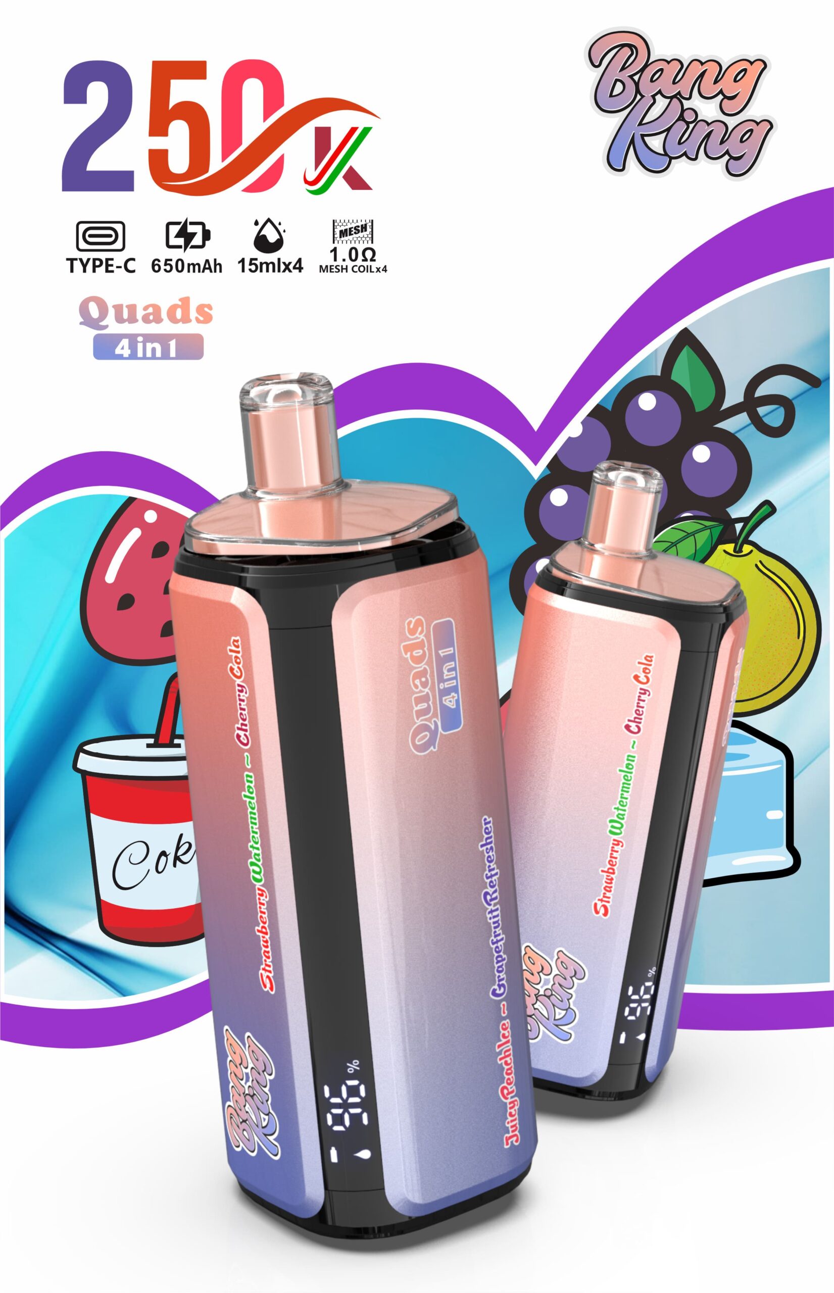 Bang King 250000 Puffs 4-in-1 Vape – Ultra High Capacity | Mesh Coil | Type-C Rechargeable | OEM/ODM Available gallery image 5