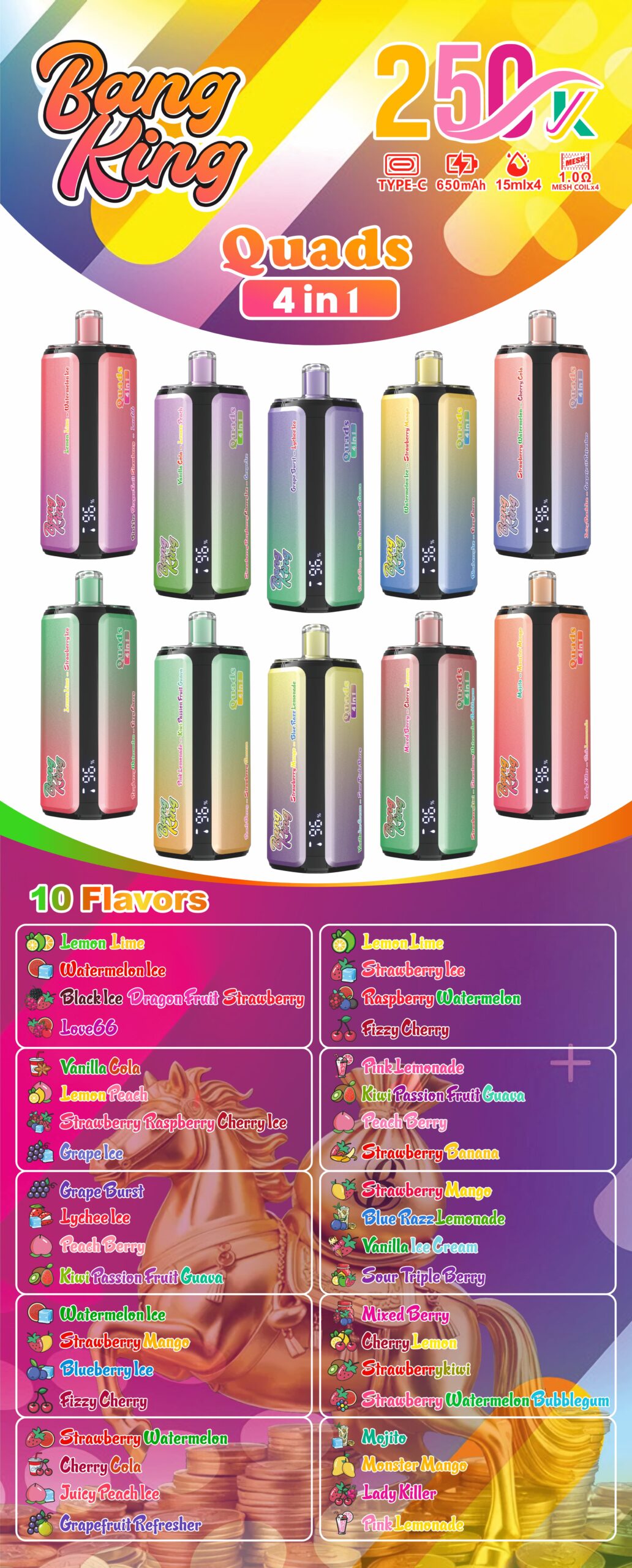 Bang King 250000 Puffs 4-in-1 Vape – Ultra High Capacity | (EU Warehouse) gallery image 1