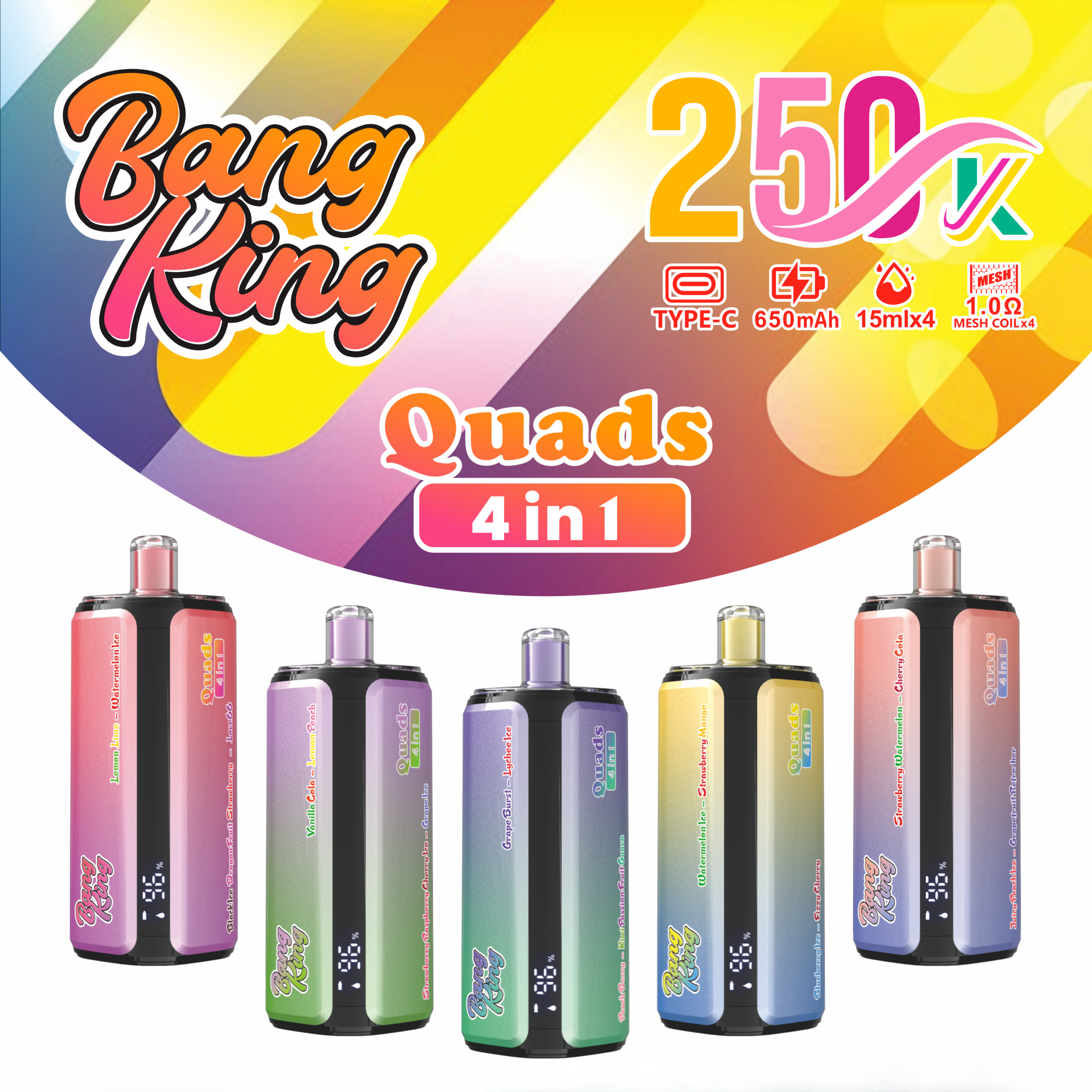 Bang King 250000 Puffs 4-in-1 Vape – Ultra High Capacity | (EU Warehouse)