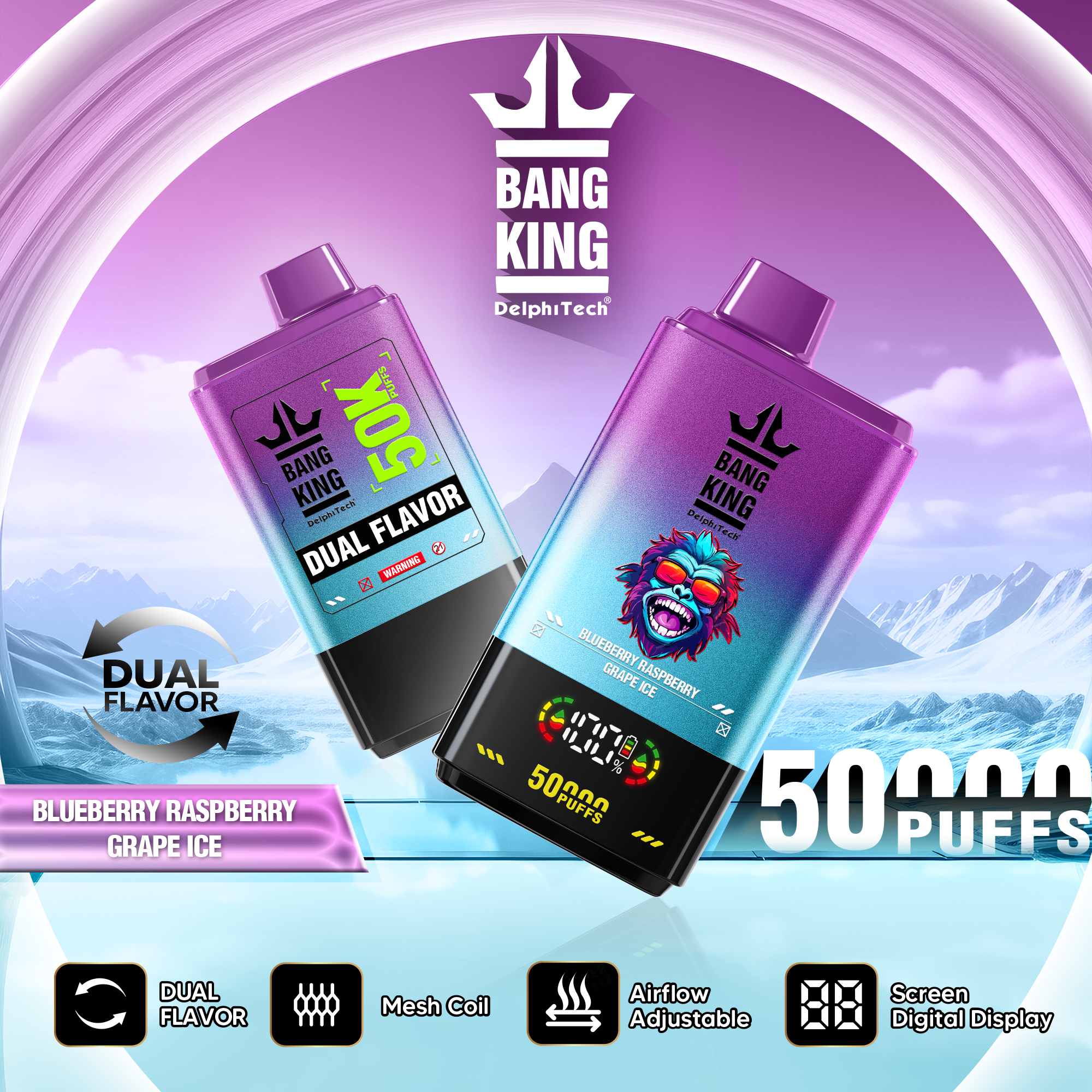 Bang King 50000 Puffs Disposable Vape - 850mAh Battery, 50mL E-Liquid, 0% to 5% Nicotine Options gallery image 1