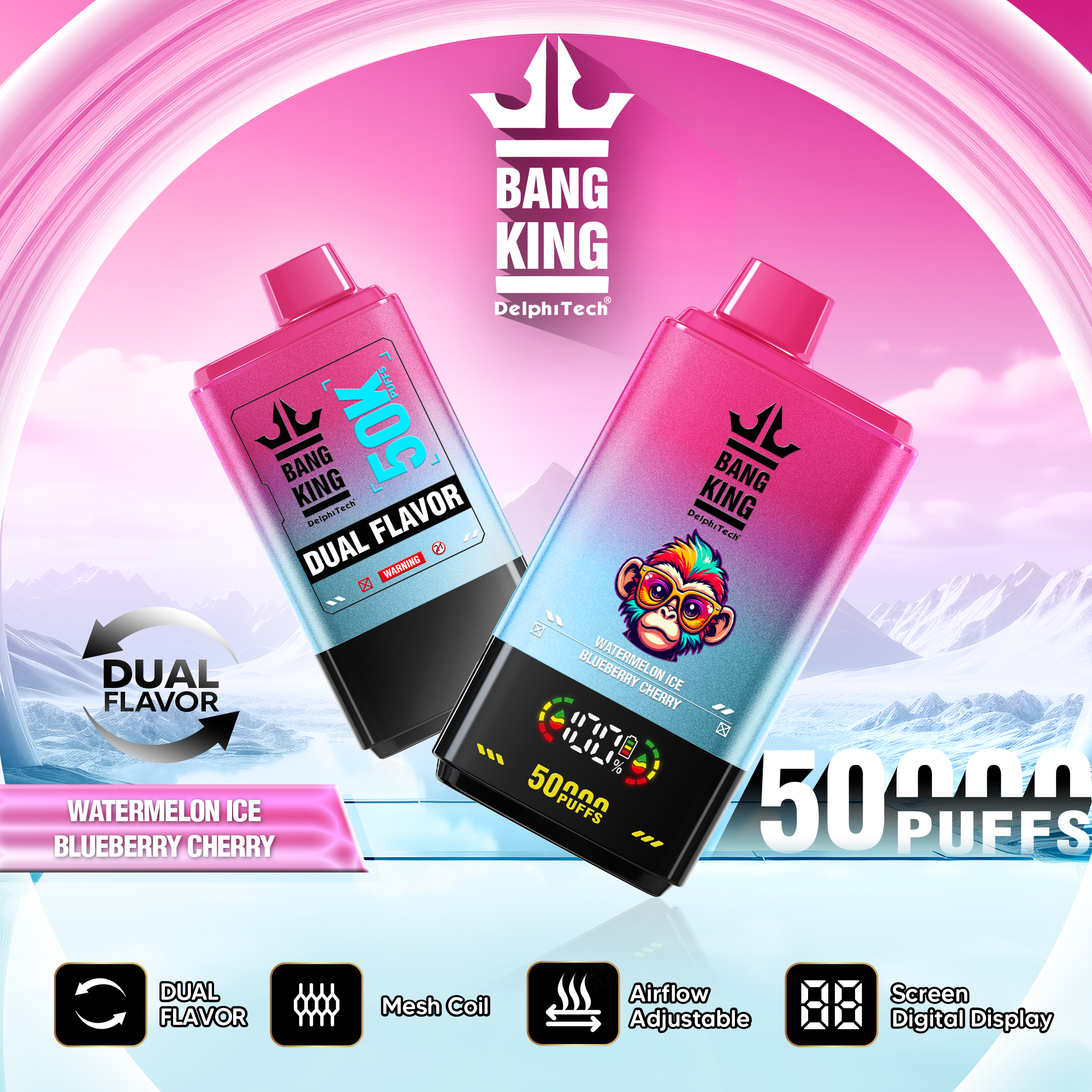 Bang King 50000 Puffs Disposable Vape - 850mAh Battery, 50mL E-Liquid, 0% to 5% Nicotine Options