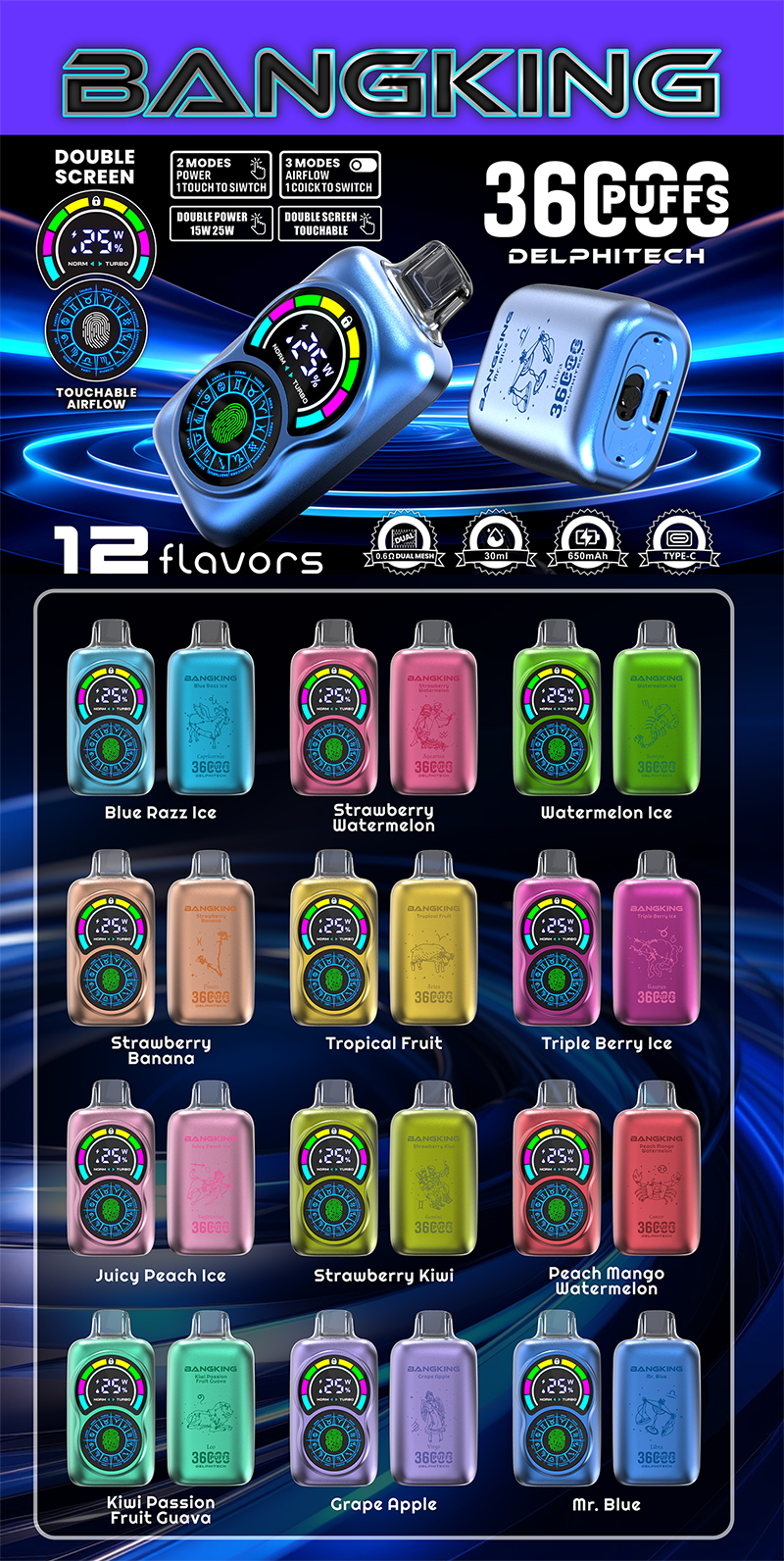 Bang King Constellation 36000 Puffs Disposable Vape - 850mAh Battery, 36mL E-Liquid, 0% to 5% Nicotine Options gallery image 1
