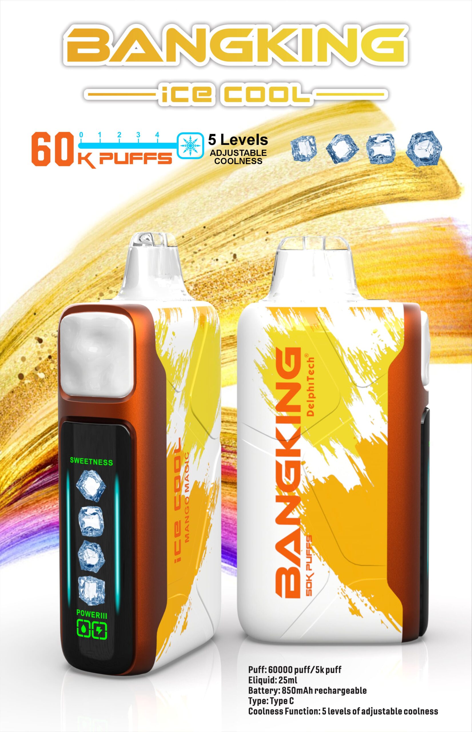 Bang King Ice Cool 60000 Puffs Vape – 5-Level Adjustable Coolness, Mesh Coil, Long-Lasting Performance gallery image 5
