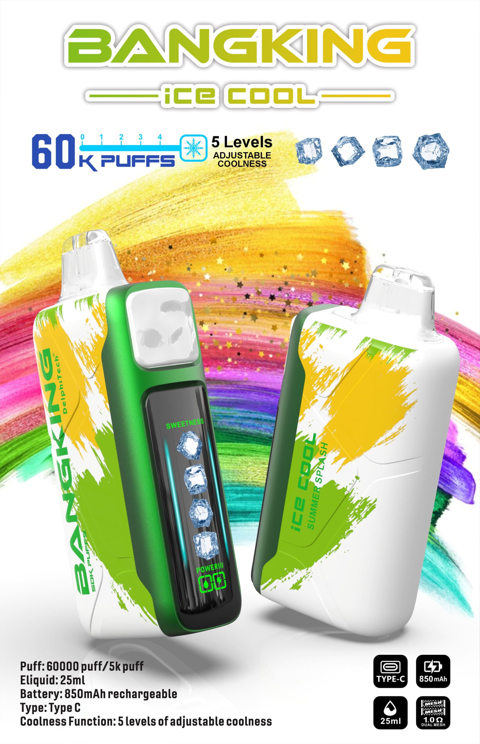 Bang King Ice Cool 60000パフ ベイプ – 5段階の冷感調整、メッシュコイル、（日本倉庫） gallery image 4