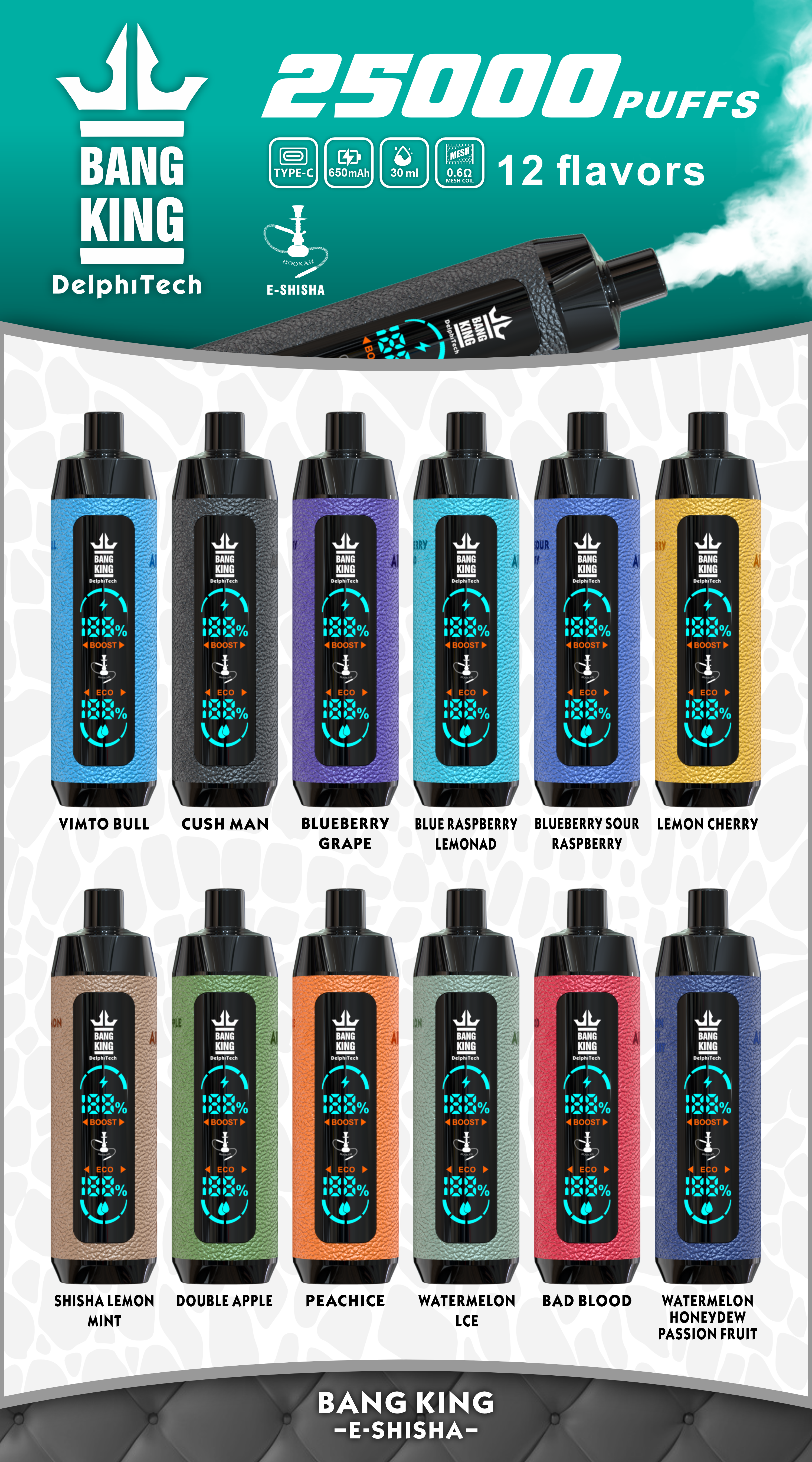 Bang king shisha 25000 puffs Disposable Vape gallery image 1