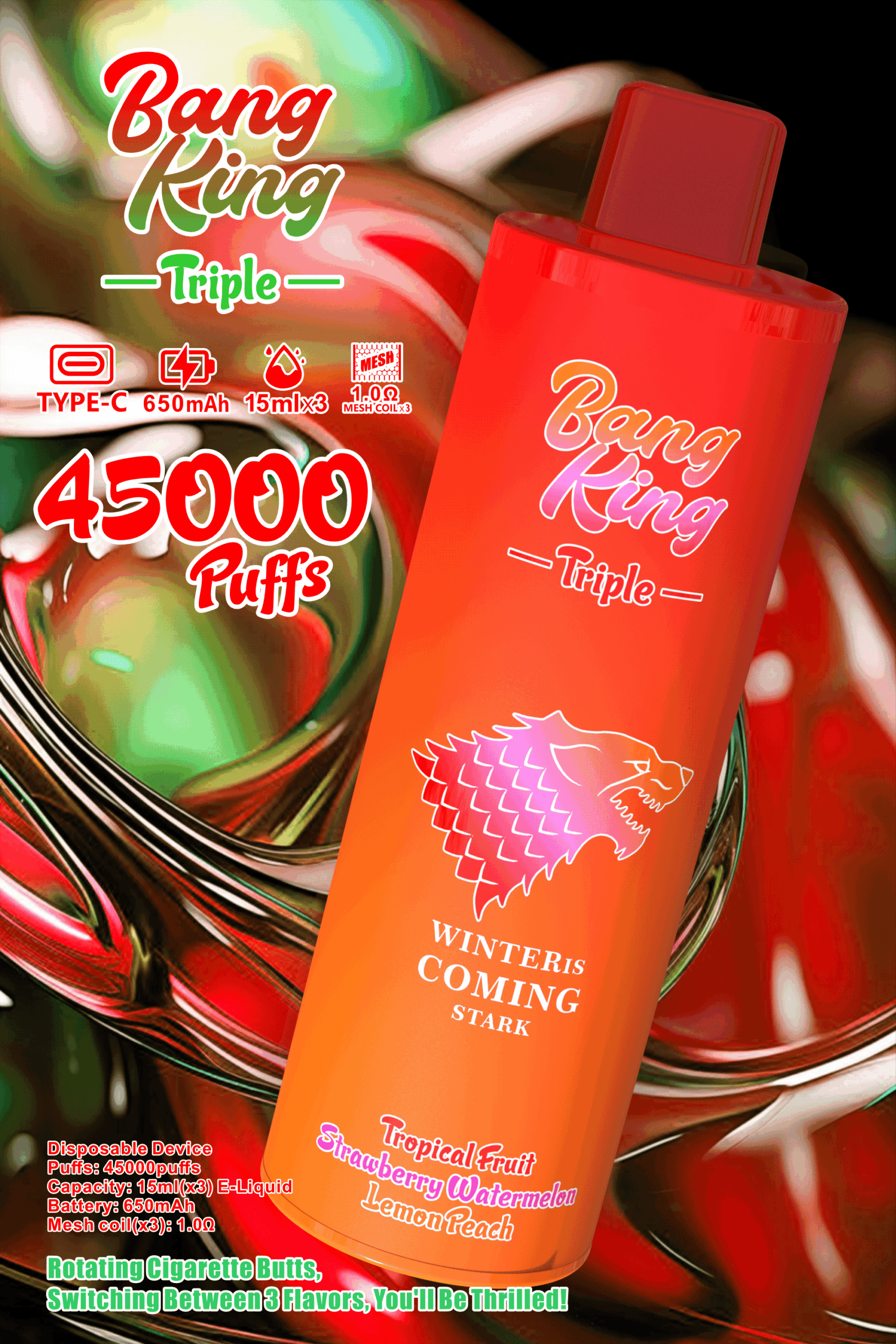 Bang King Triple 45000 Puffs Disposable Vape - Triple Pods (15mL×3), 650mAh Battery, 0%-5% Nicotine gallery image 5