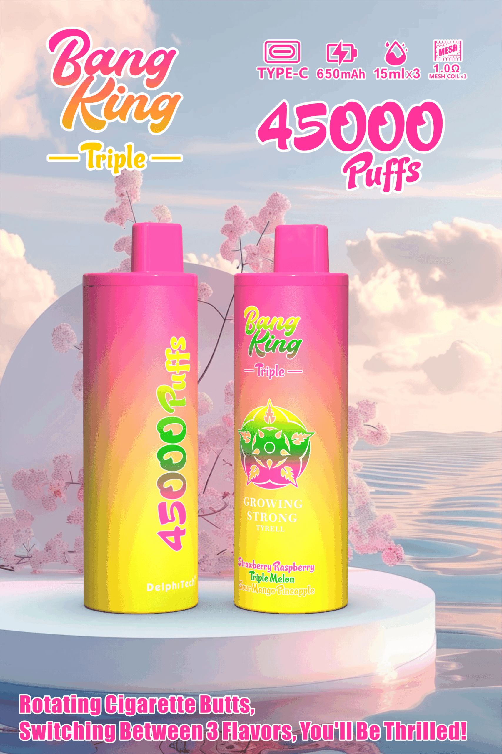 Bang King Triple 45000 Puffs Disposable Vape - Triple Pods (15mL×3), 650mAh Battery, 0%-5% Nicotine gallery image 7