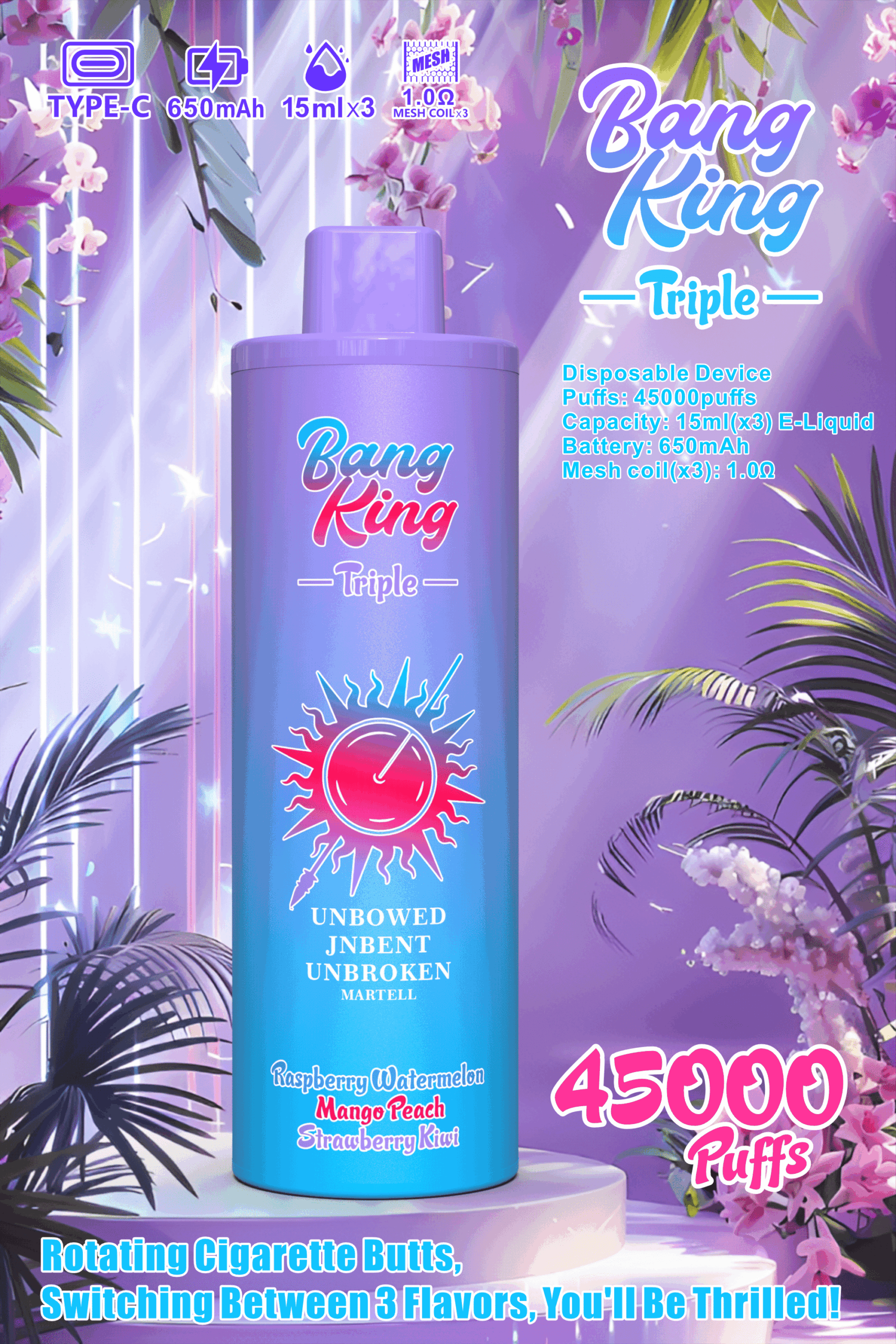 Bang King Triple 45000 Puffs Disposable Vape - Triple Pods (15mL×3), 650mAh Battery, 0%-5% Nicotine gallery image 8