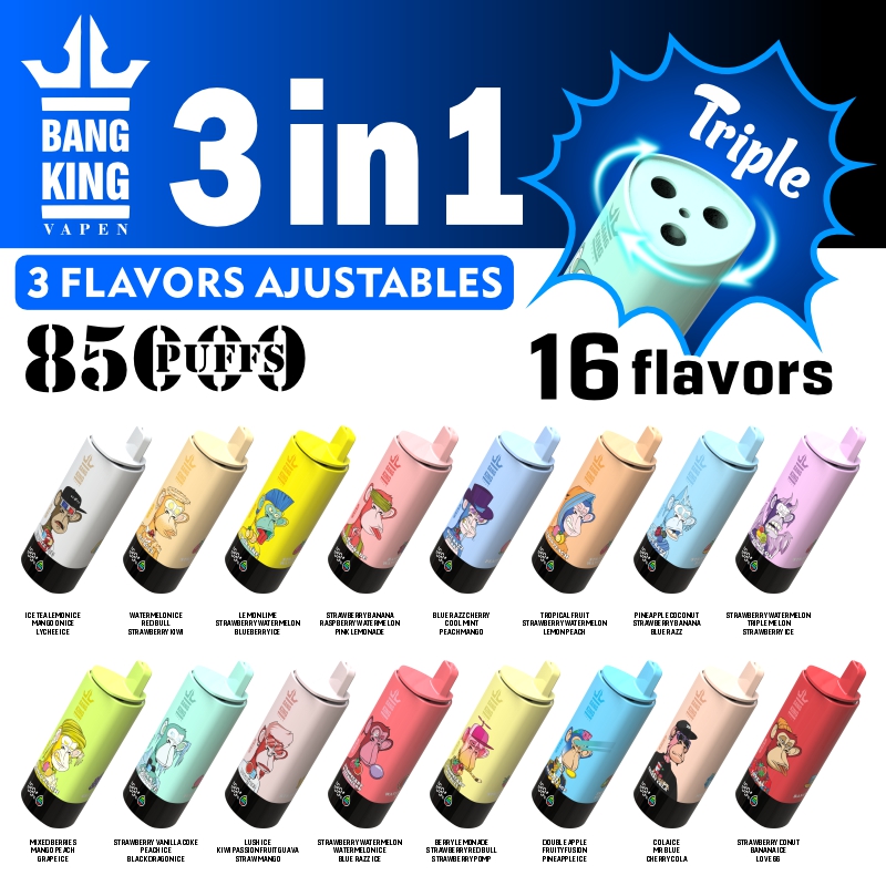 Bang King Triple 85000 Puffs Vape | 3-in-1 Flavor, 45ML E-liquid, Type-C Rechargeable, 0–5% Nicotine gallery image 1