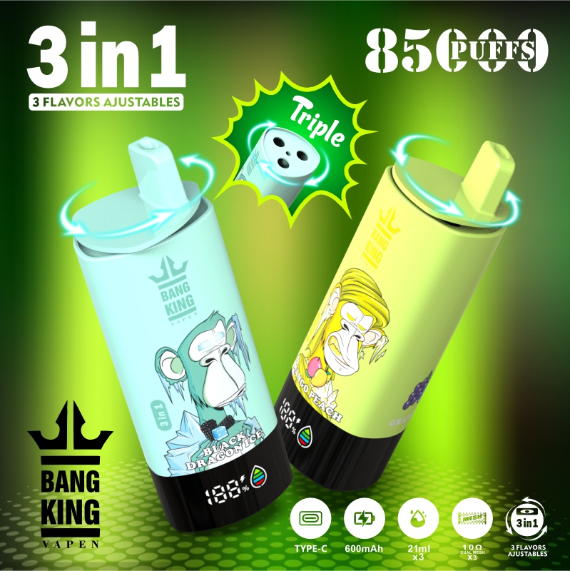 Bang King Triple 85000 Puffs Vape | 3-in-1 Flavor, 45ML E-liquid, Type-C Rechargeable, 0–5% Nicotine gallery image 2