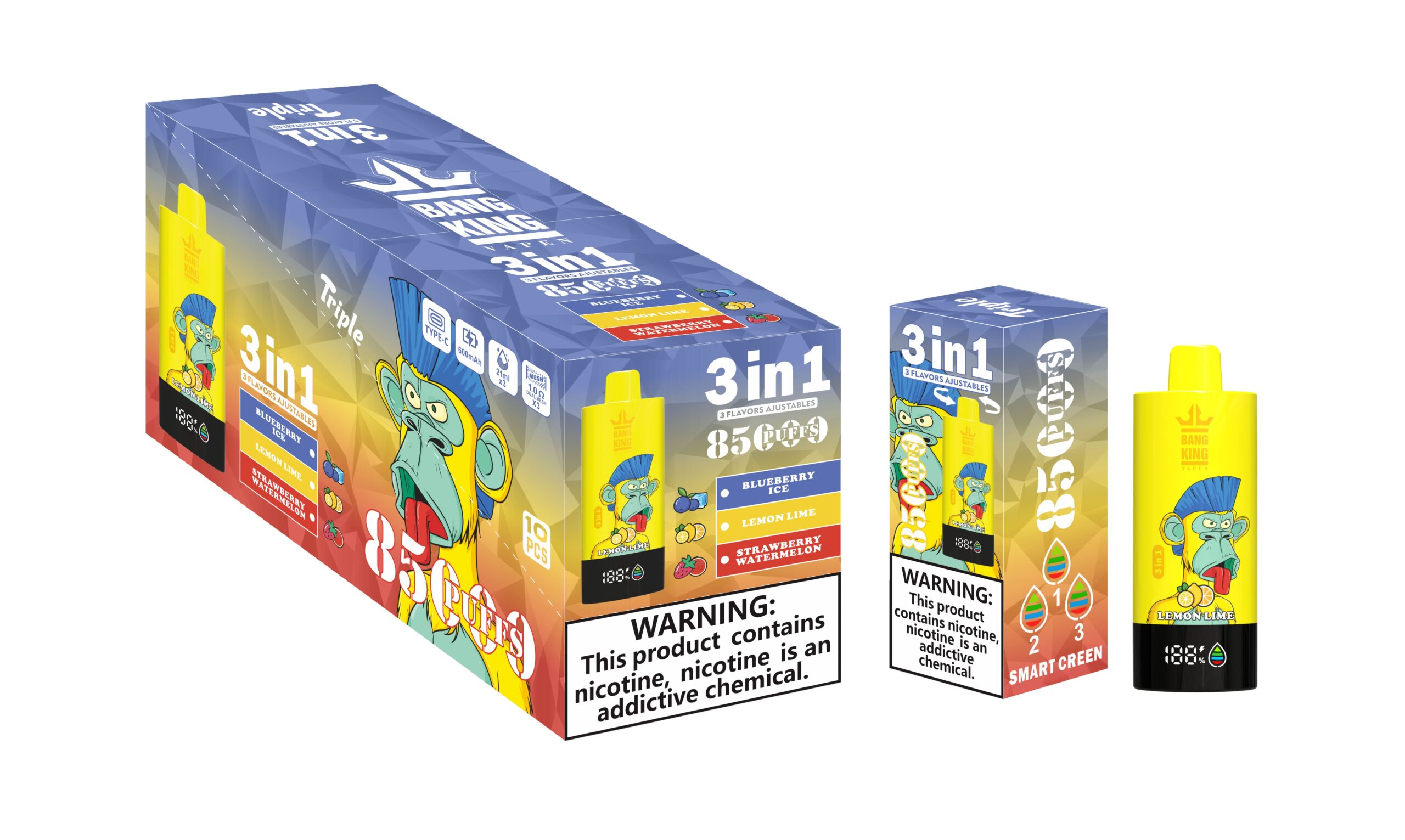 Bang King Triple 85000 Puffs Vape | 3-in-1 Flavor, 45ML E-liquid, Type-C Rechargeable, 0–5% Nicotine gallery image 8