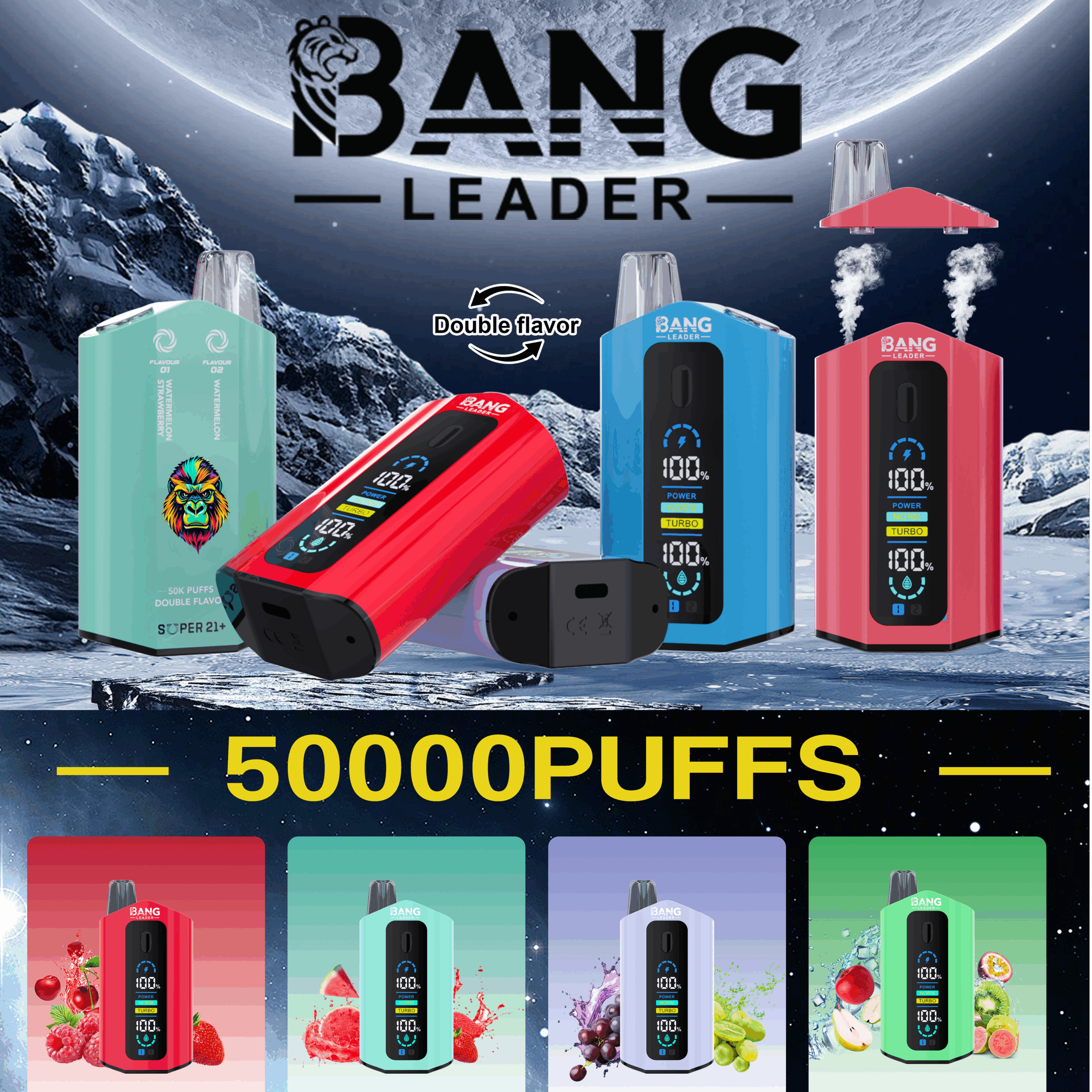 Bang Leader 50000 Puffs Vape Kit - Dual E-Liquid Pods, 650mAh Battery, Multiple Nicotine Strengths